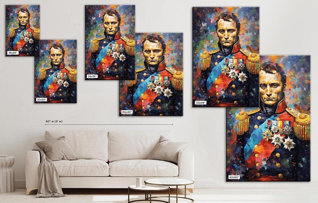 The image is a collage of multiple paintings depicting a man in military uniform, including portraits of the man in different poses and settings.