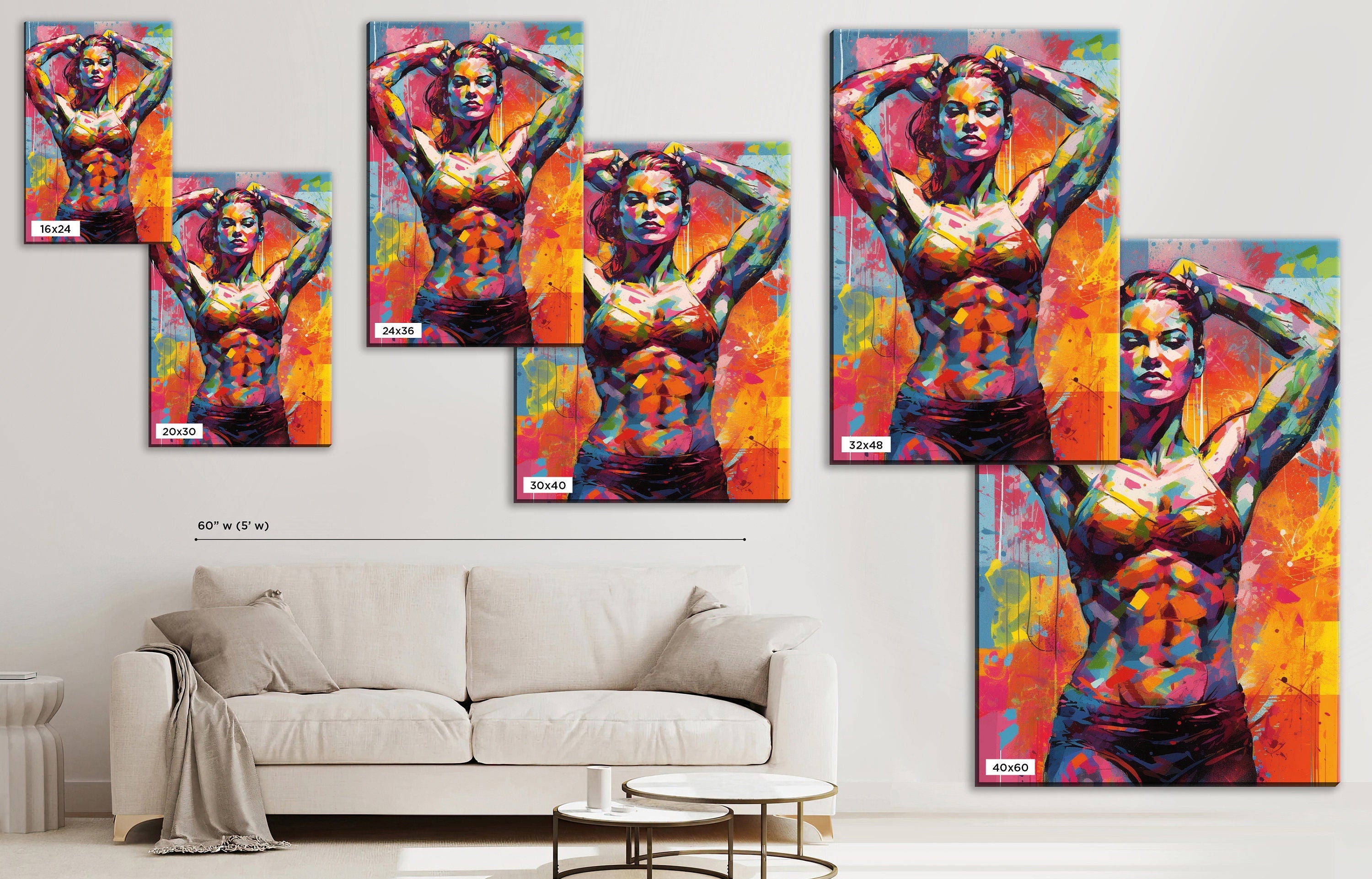 Female Muscle Bodybuilder Art – Large Gallery Wrapped Canvas | Ready to Hang Wall Art