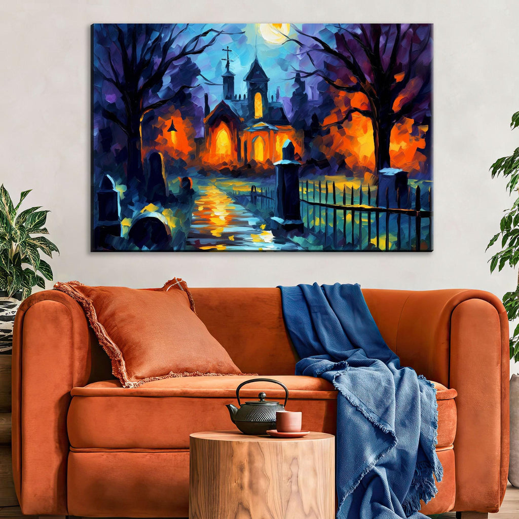 Halloween Wall Art - Spooky Graveyard Large Canvas Print | Gallery Wrapped Artist Canvas