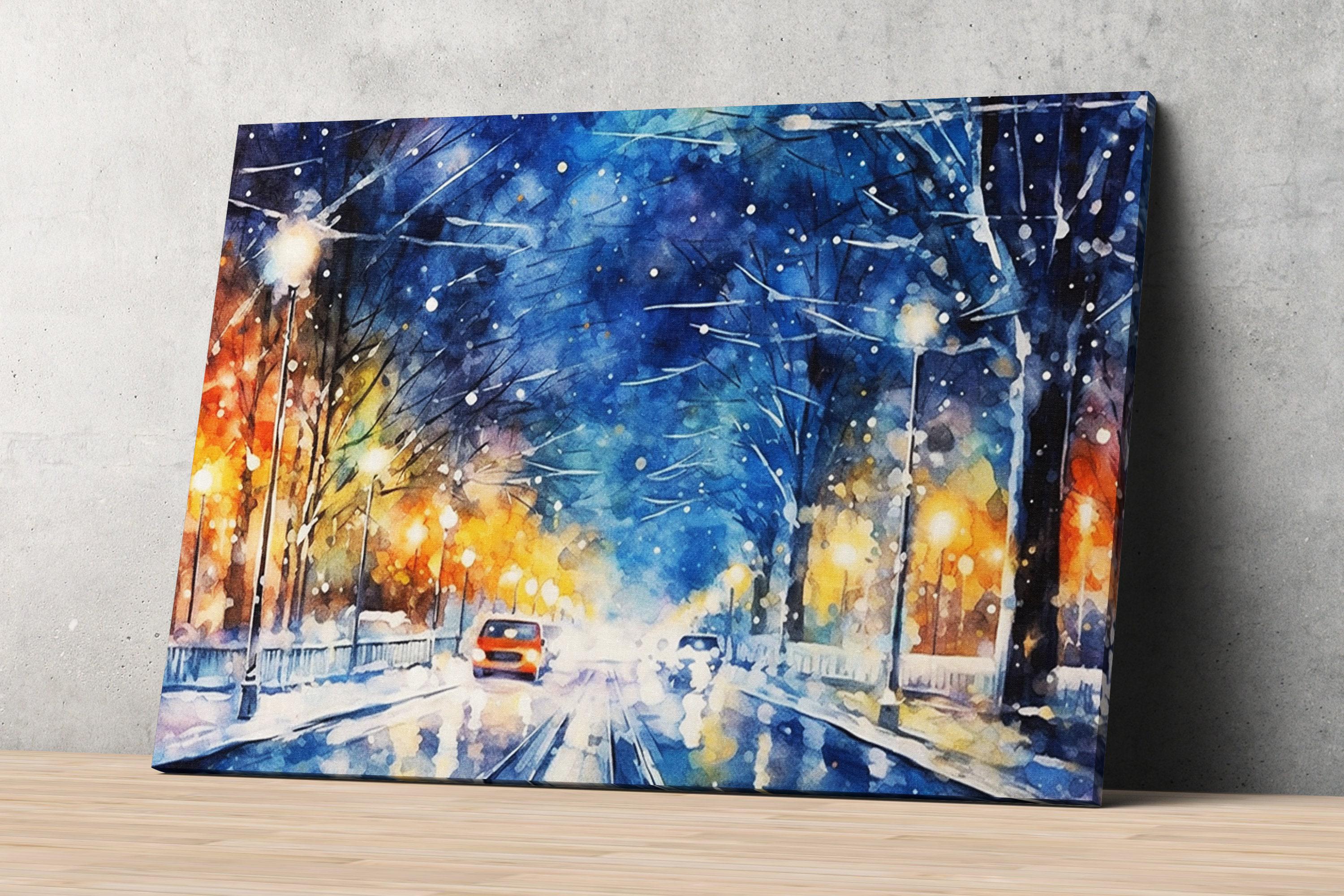 Enchanting Winter Scene Watercolor Wall Art, Giclee Print on Canvas, Artist Paper, Watercolor Paper, Available in Extra Large Sizes