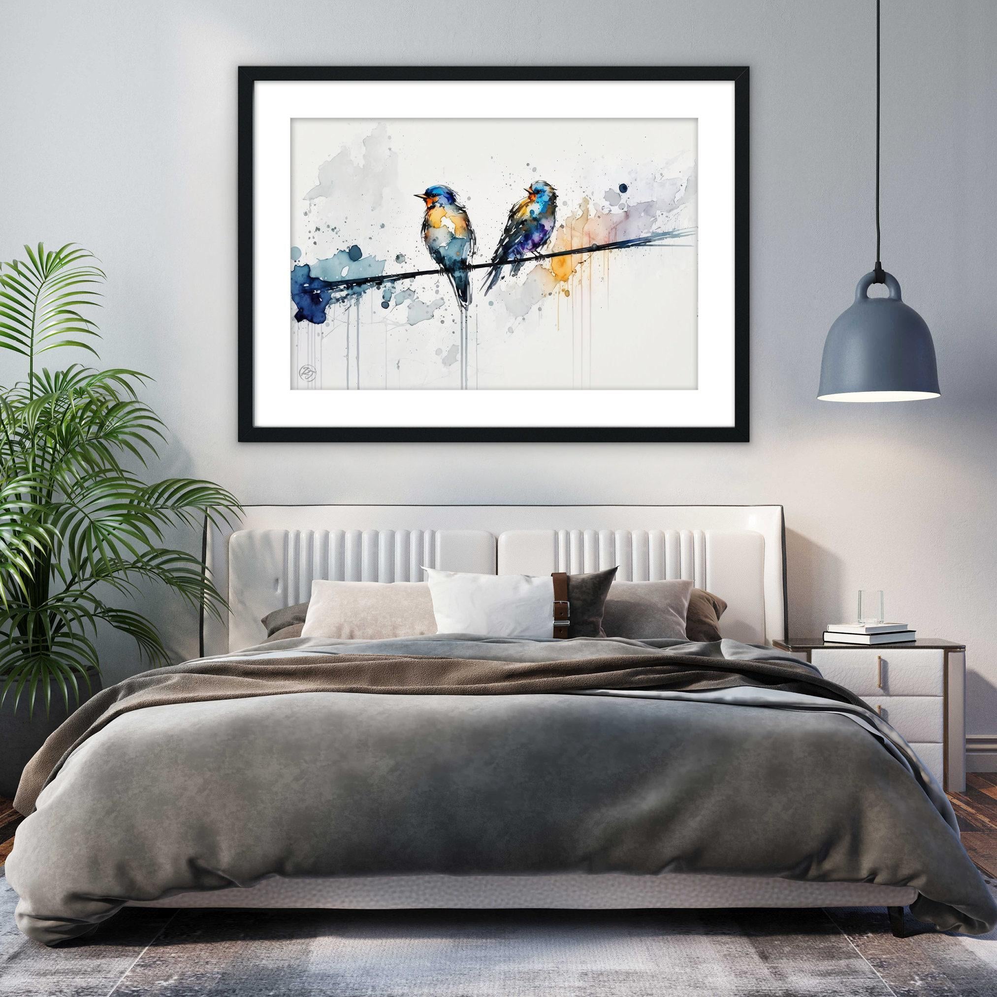Feathered Gathering: Group of Birds Watercolor, Giclee Canvas Print, Artist Paper, Watercolor Paper, Available in Extra Large Sizes
