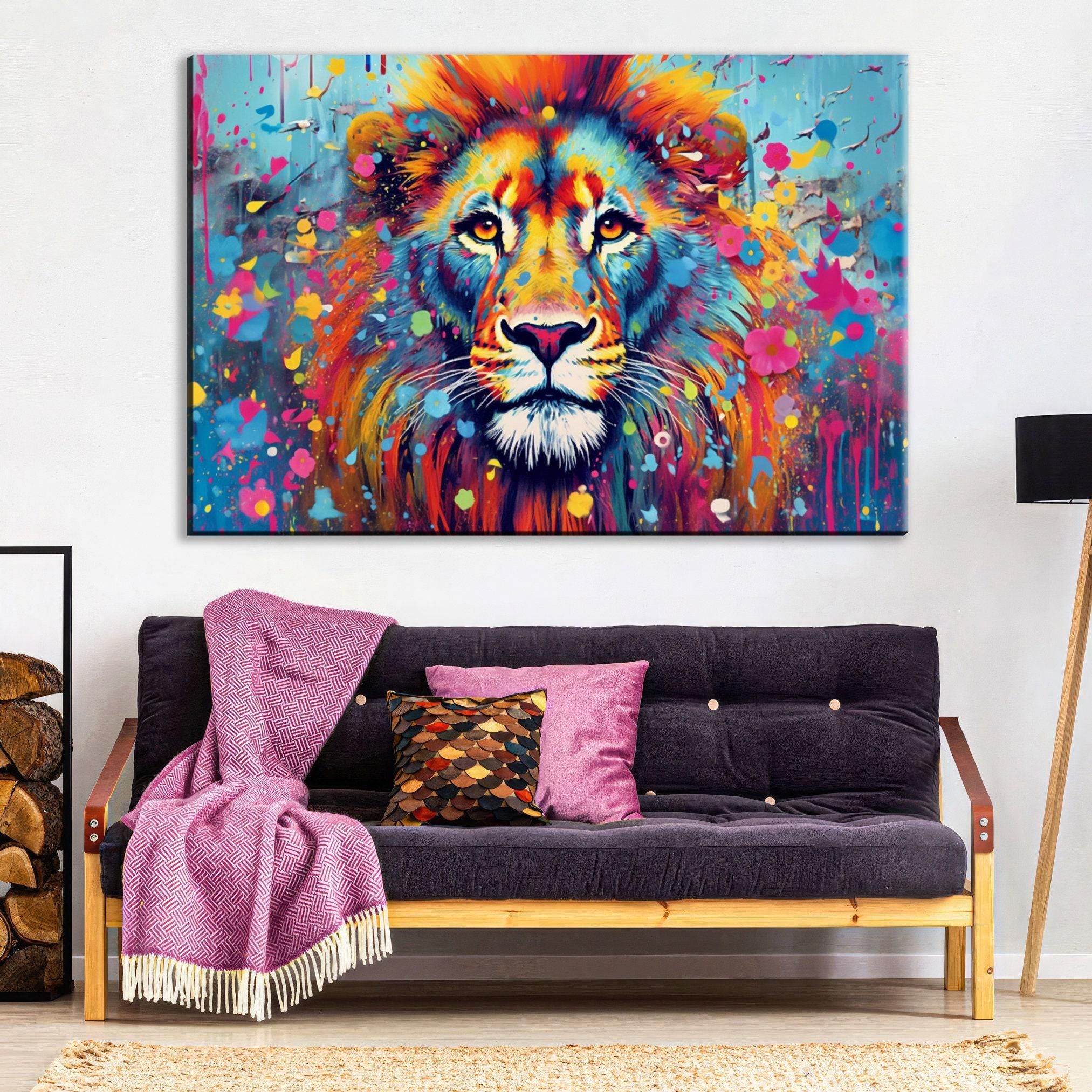 Lion Canvas Wall Art - Large Pop Art Painting on Gallery Ready Canvas Frame