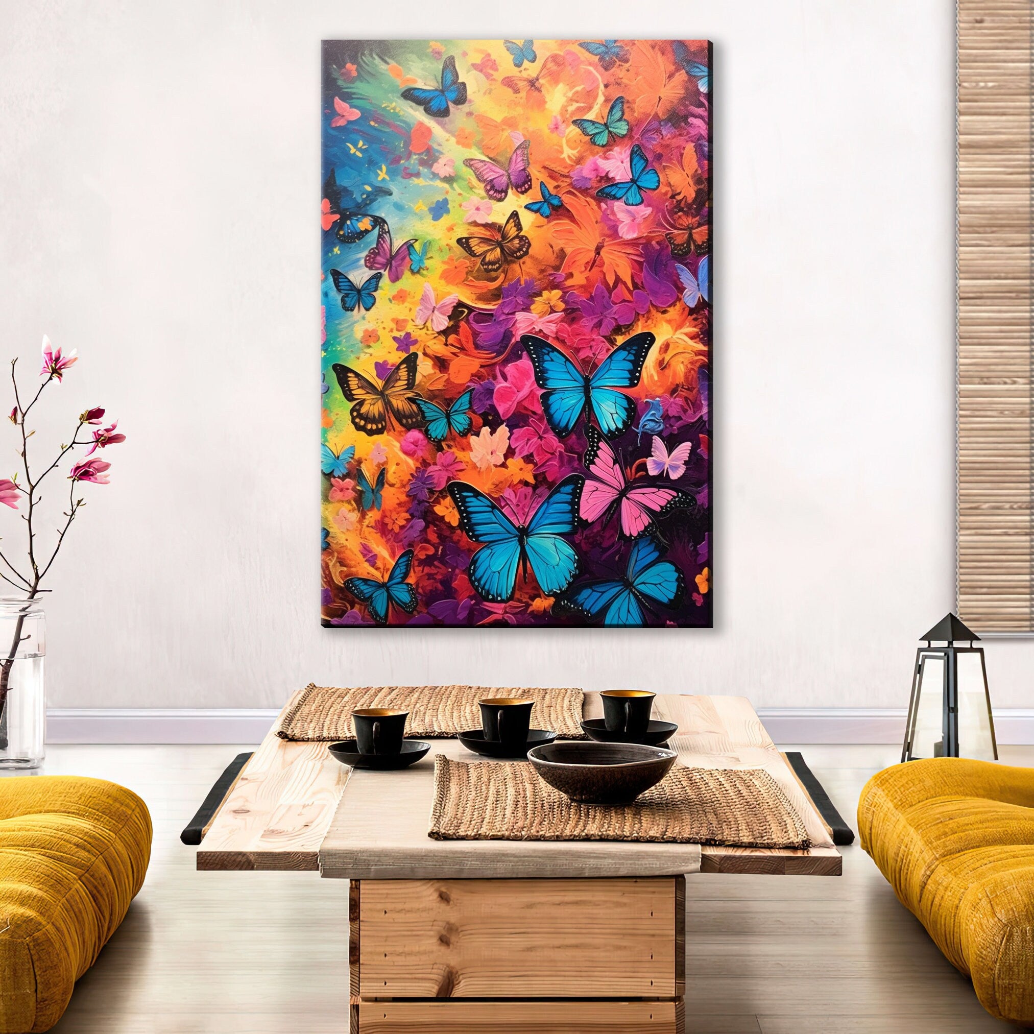 Butterflies Canvas Art - Large Colorful Nature Print | High Quality Wood Frame Canvas