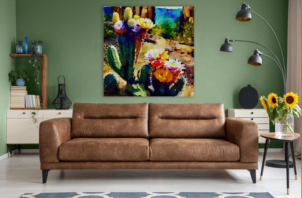 Desert Wall Art - Abstract Saguaro Cactus Bloom on Gallery Wrapped Canvas, Ready to Hang