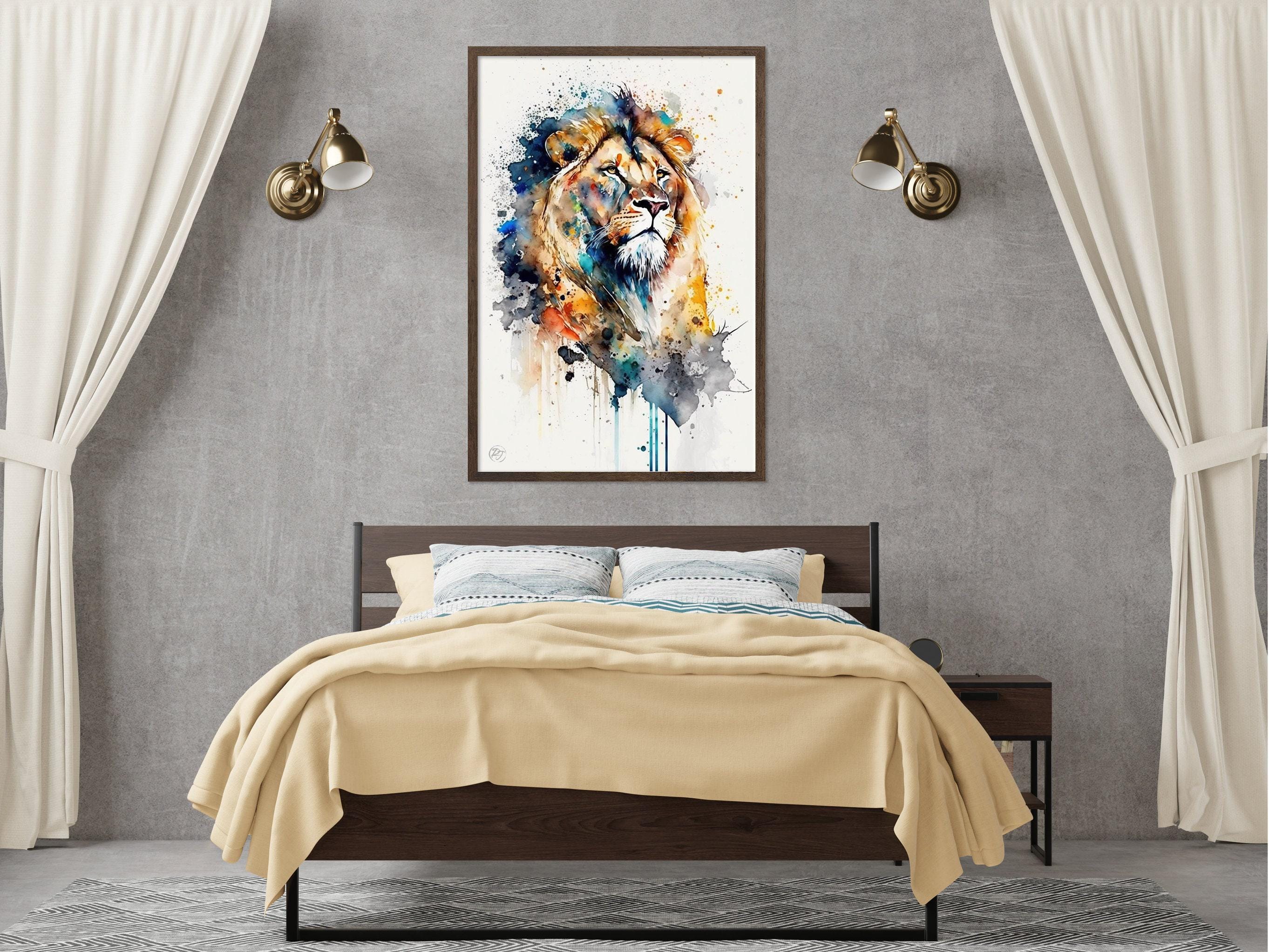 Majestic Lion: Watercolor Lion Wall Art Print, Giclee Print on Canvas, Artist Paper, Watercolor Paper, Available in Extra Large Sizes