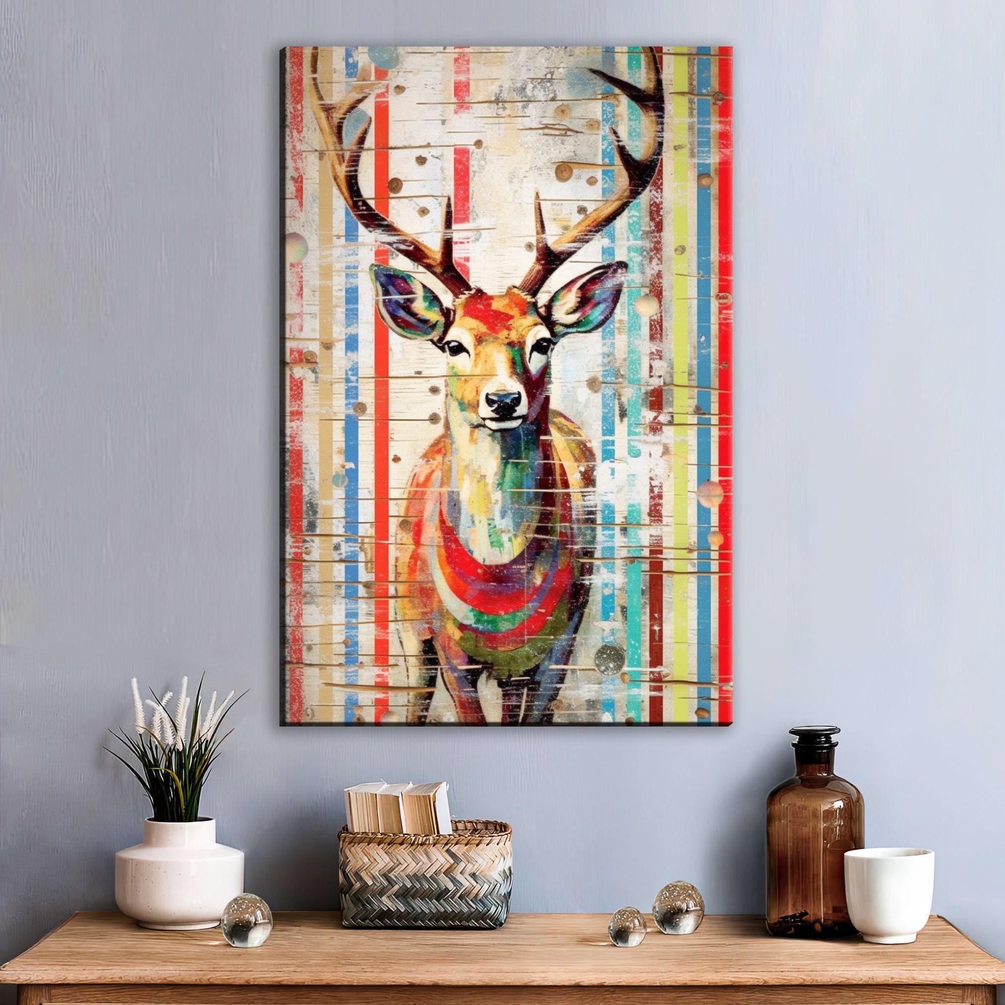 Reindeer Canvas Art – Woodland Christmas Wall Decor | Gallery Wrapped Holiday Print