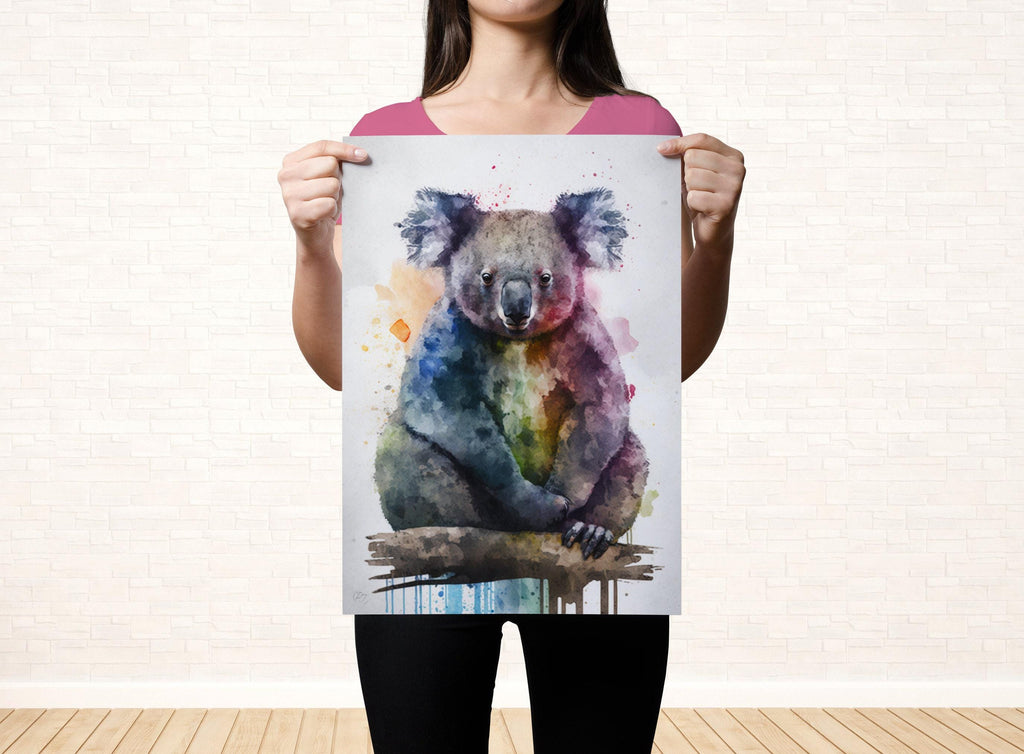 Wildlife Elegance: Koala Bear Watercolor Painting, Giclee Print on Canvas, Artist Paper, Watercolor Paper, Available in Extra Large Sizes