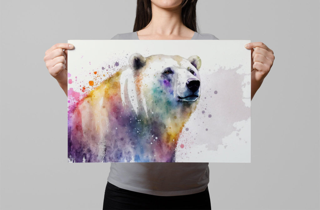 Icy Guardian: Polar Bear Watercolor Painting, Giclee Print on Canvas, Artist Paper, Watercolor Paper, Available in Extra Large Sizes