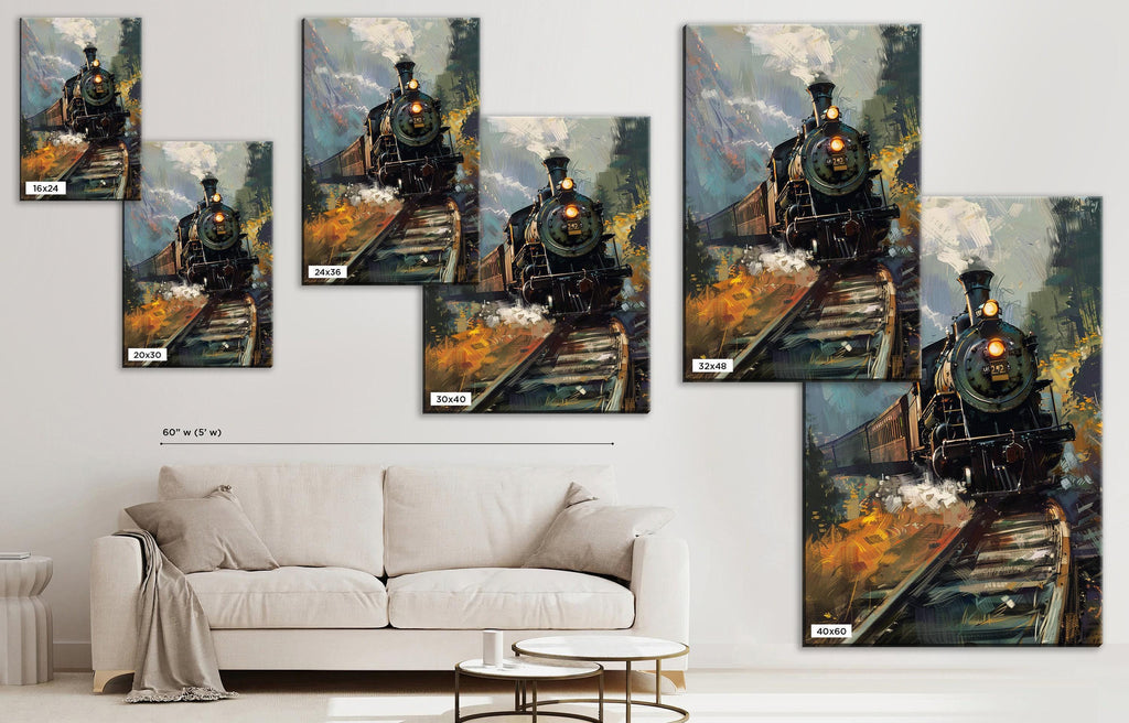 Steam Locomotive Artwork – Vintage Steam Engine on Gallery Wrapped Canvas, Ready to Hang