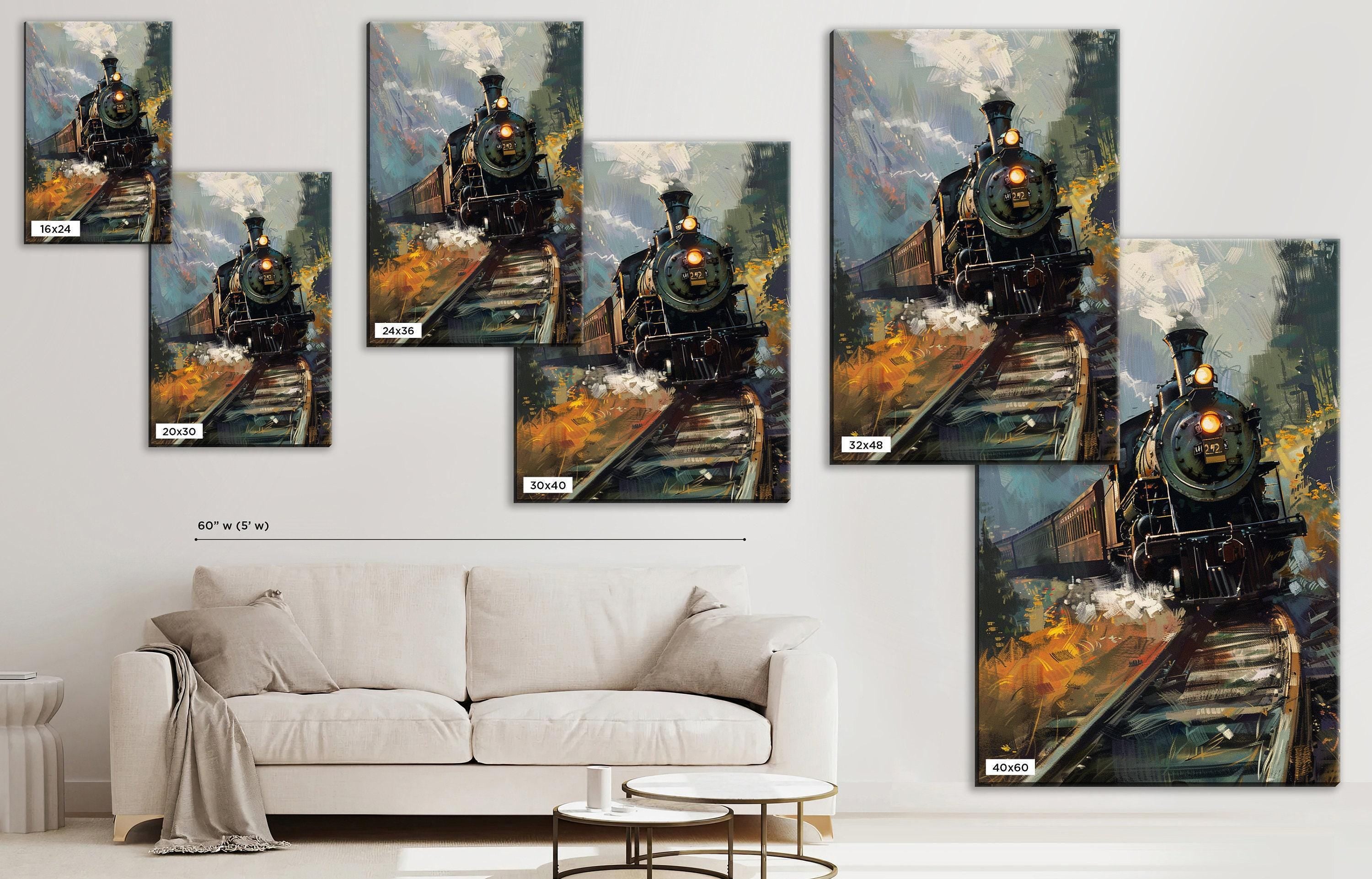 Steam Locomotive Artwork – Vintage Steam Engine on Gallery Wrapped Canvas, Ready to Hang