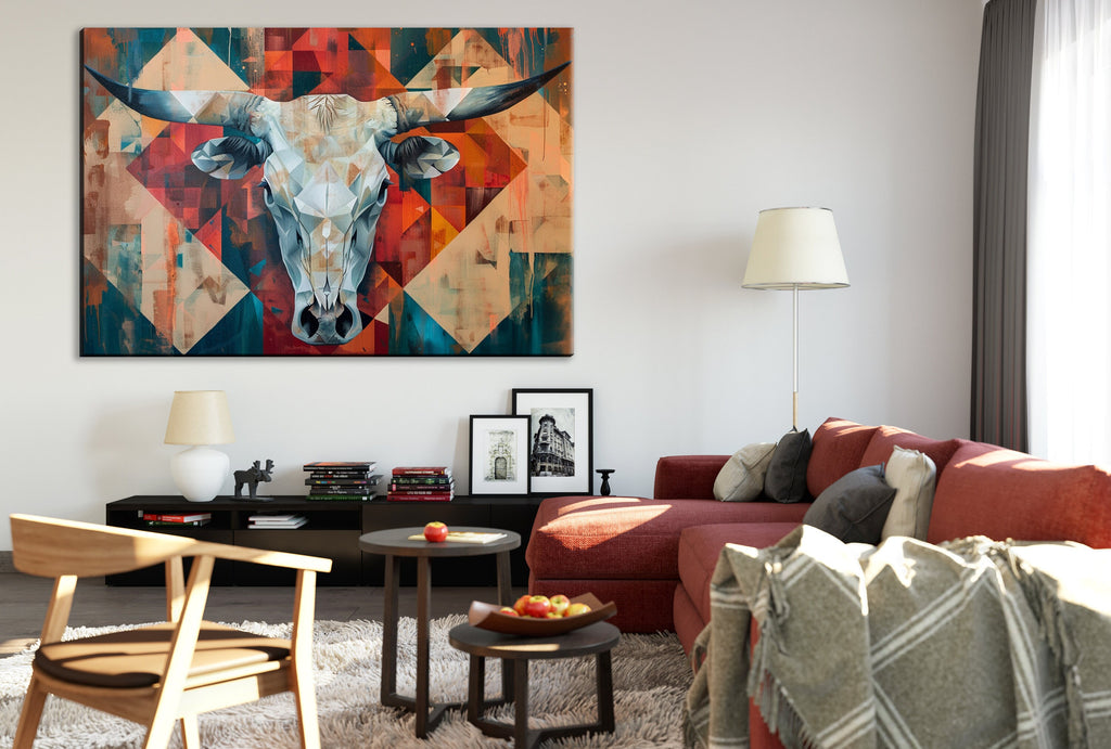 Cow Skull Wall Decor – Modern Large Canvas Art | Gallery Wrapped Canvas Print