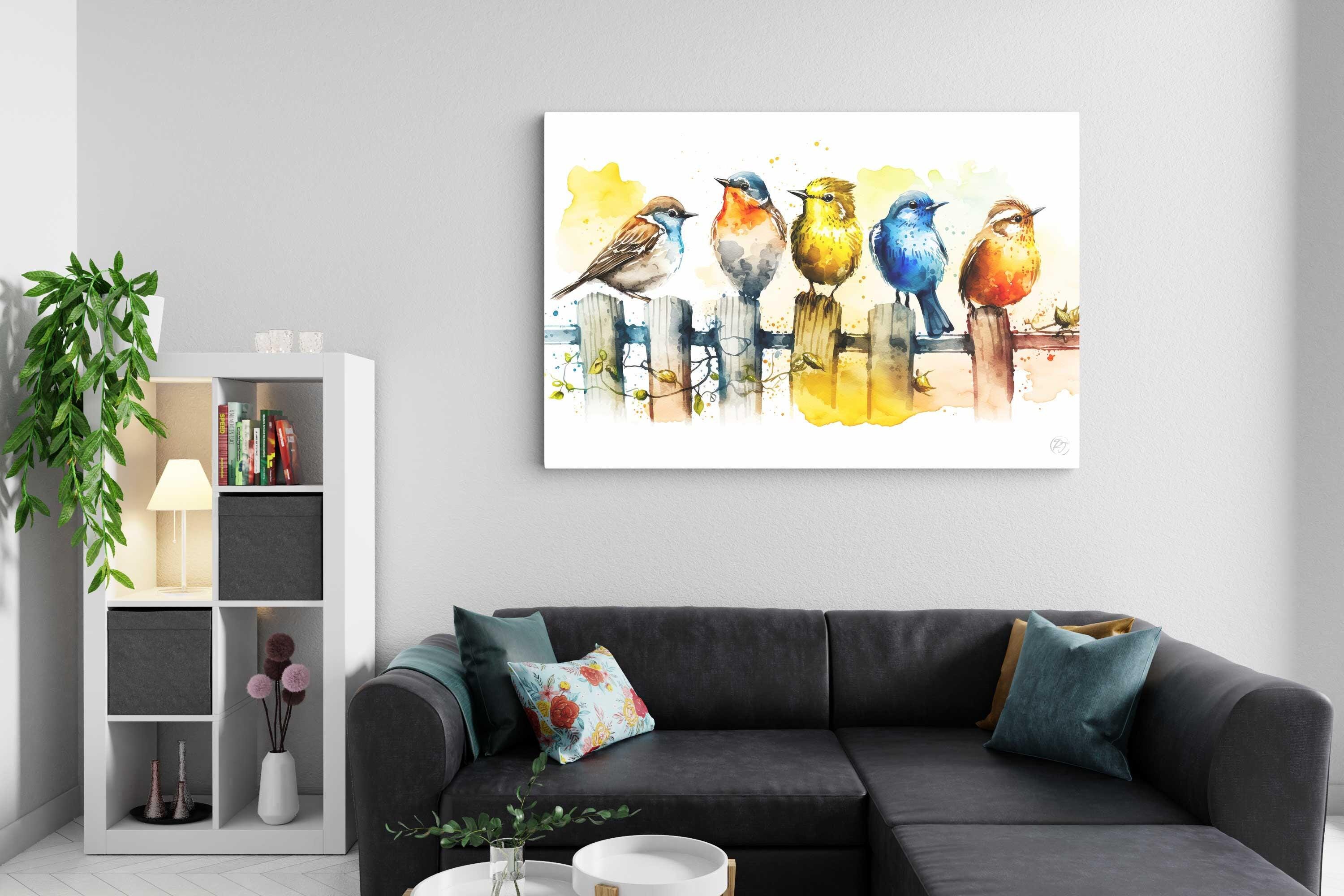 Birds Watercolor Art Print, Colorful Canvas Print, Nature Animals Framed Wall Art