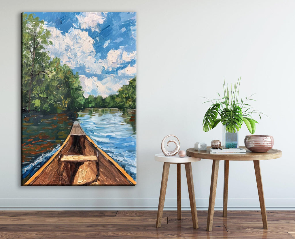 Canoe Lake Art - Large Canvas Art | Gallery Wrapped, Extra Large Rustic Lake Painting