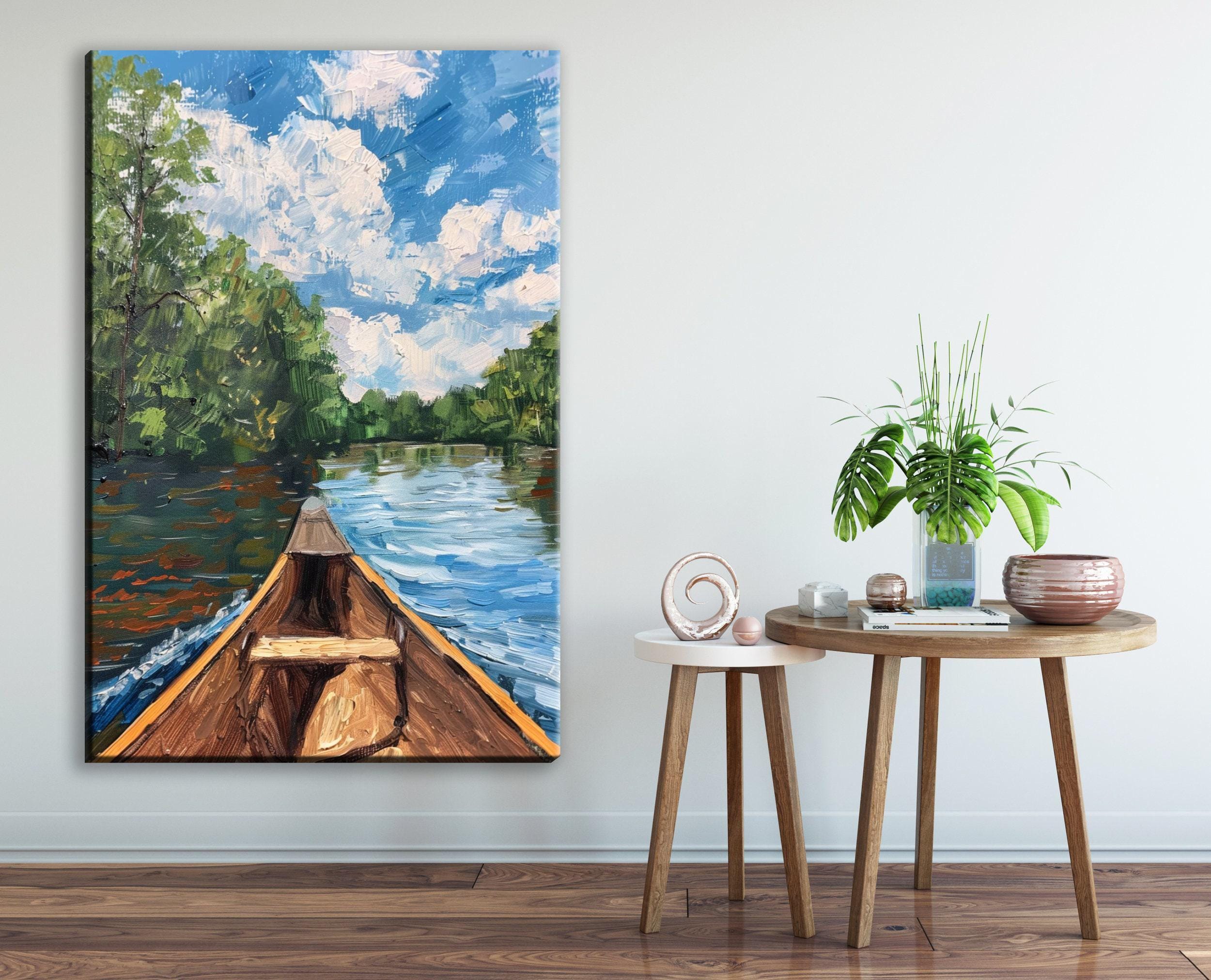 Canoe Lake Art - Large Canvas Art | Gallery Wrapped, Extra Large Rustic Lake Painting