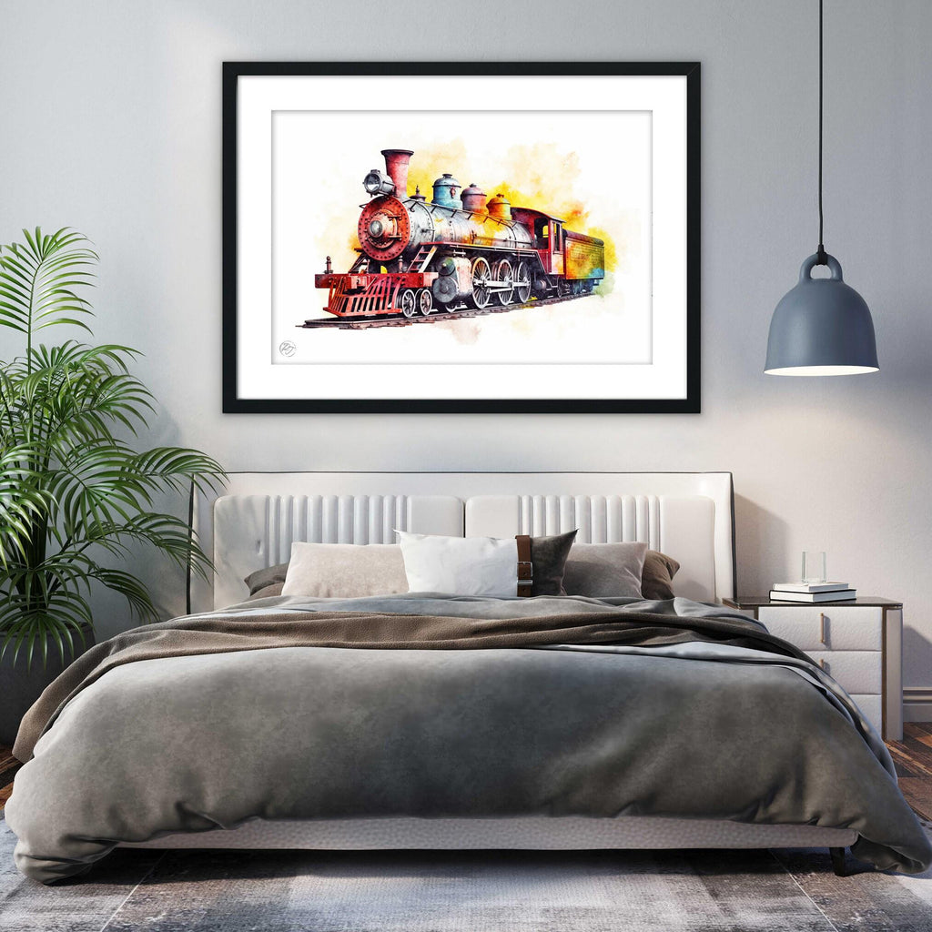 Train Travel Dreams: Watercolor Locomotive Painting, Giclee Print on Canvas, Artist Paper, Watercolor Paper, Available in Extra Large Sizes