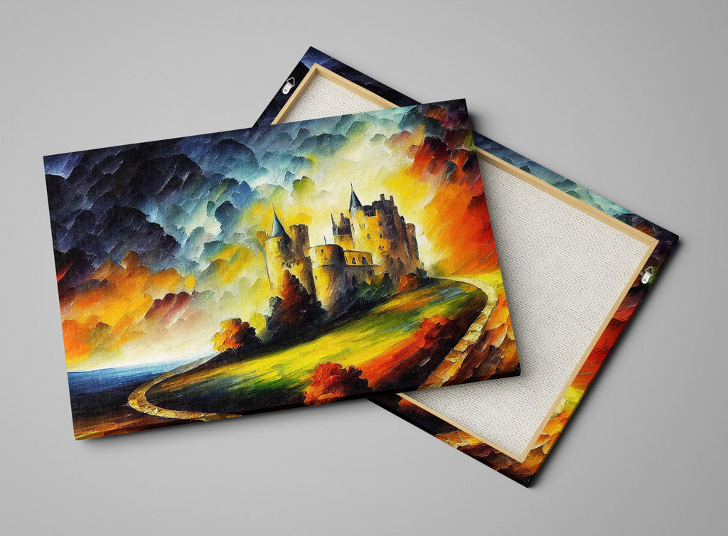 Castle Canvas Wall Art – Fantasy Oil Painting with Vibrant Colorful Decor
