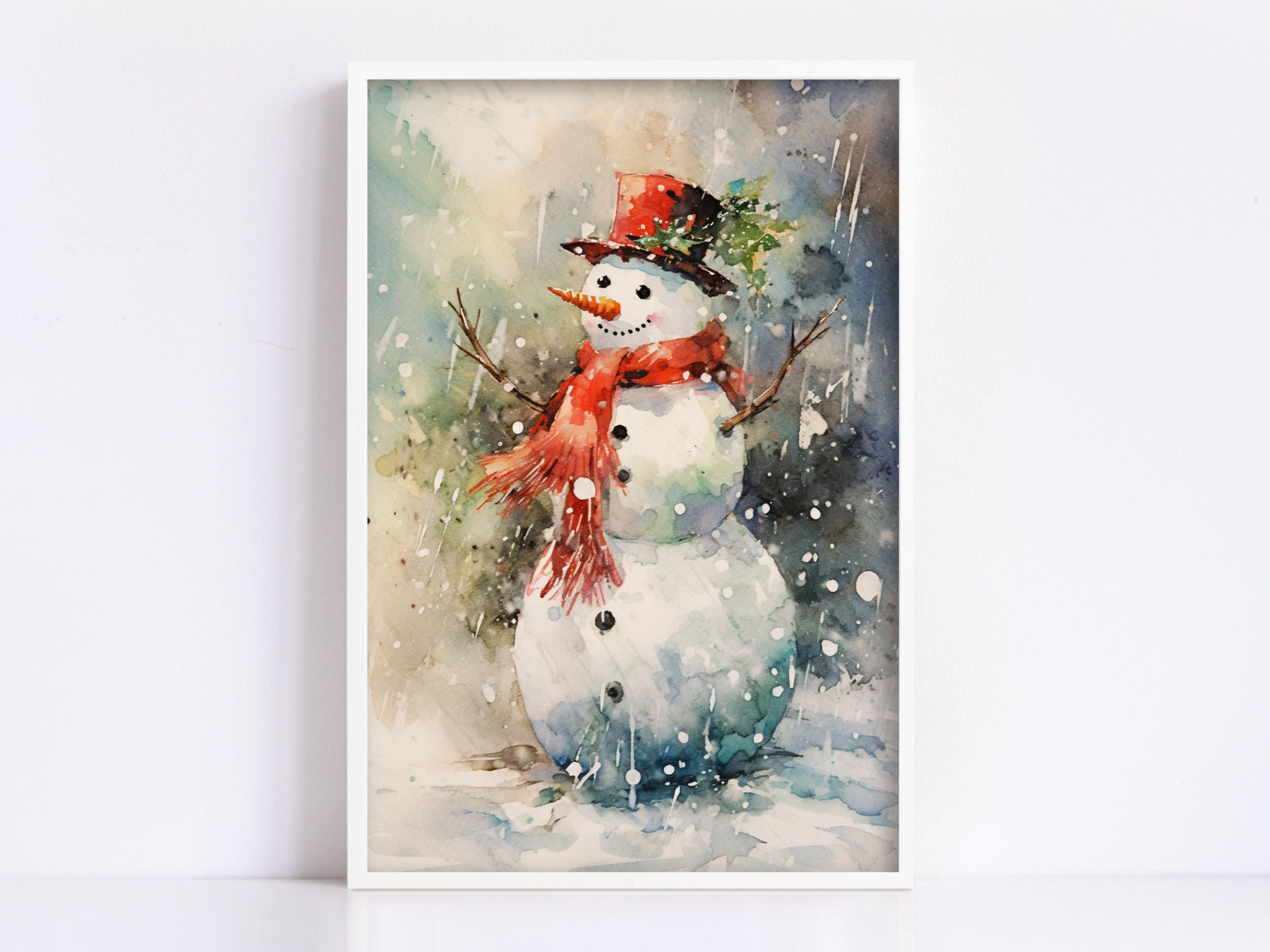 Watercolor Frosty the Snowman - Winter Wonderland Wall Art, Print on Canvas, Artist Paper, Watercolor Paper, Available in Extra Large Sizes