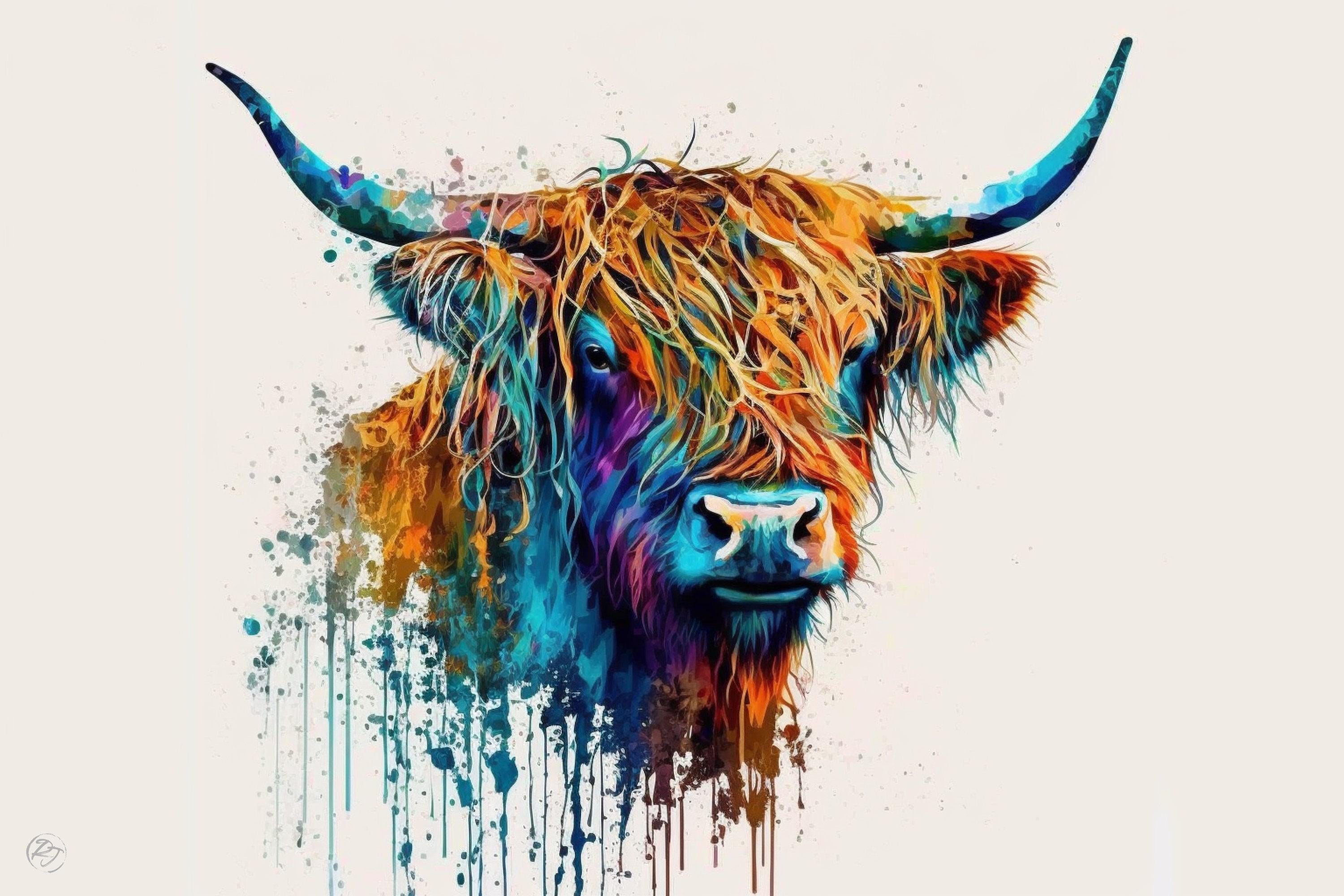 Rustic Beauty: Highland Cow Watercolor Painting, Giclee Print on Canvas, Artist Paper, Watercolor Paper, Available in Extra Large Sizes