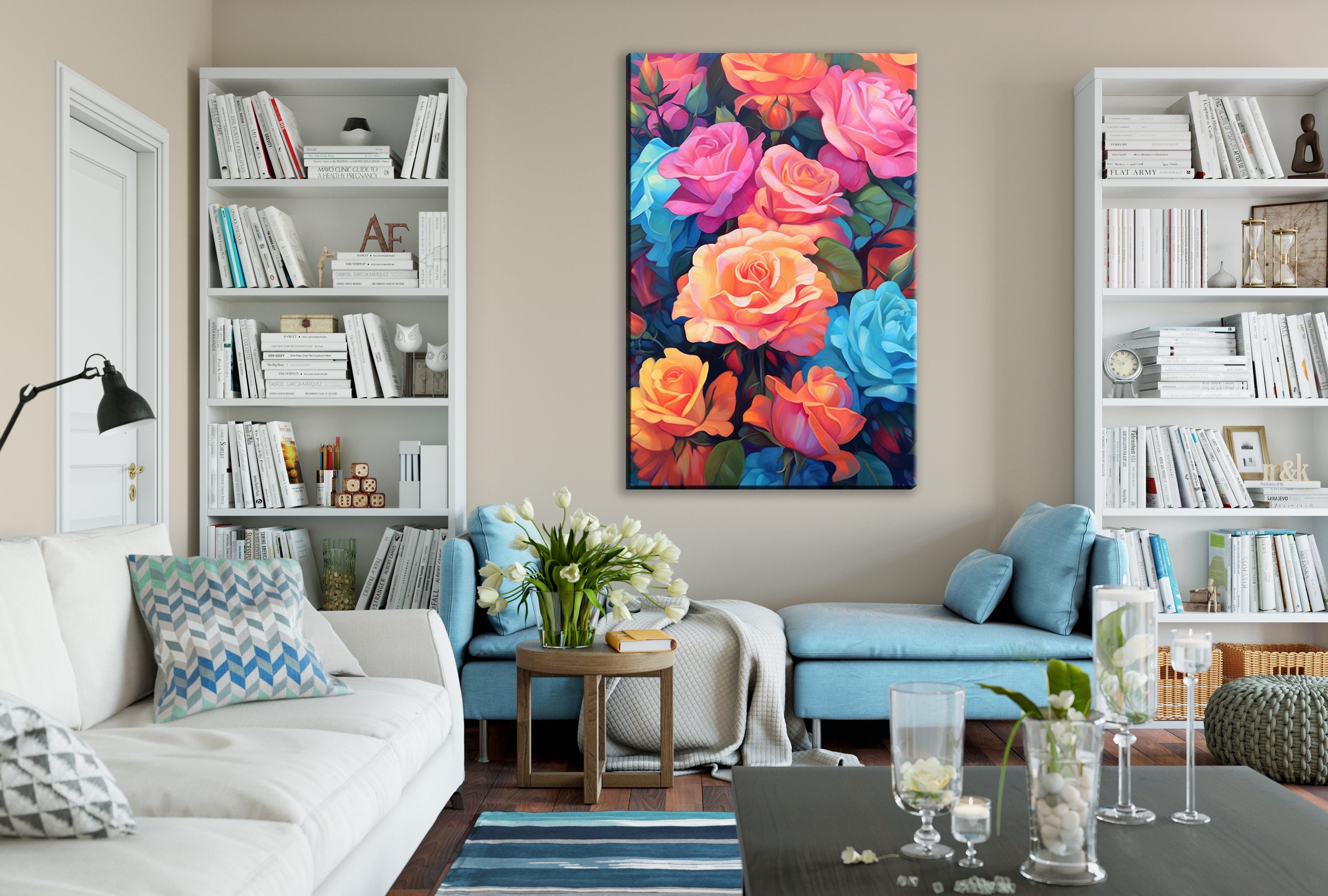 Pastel Rose Canvas – Large Floral Bouquet Art | Gallery Ready Canvas Print