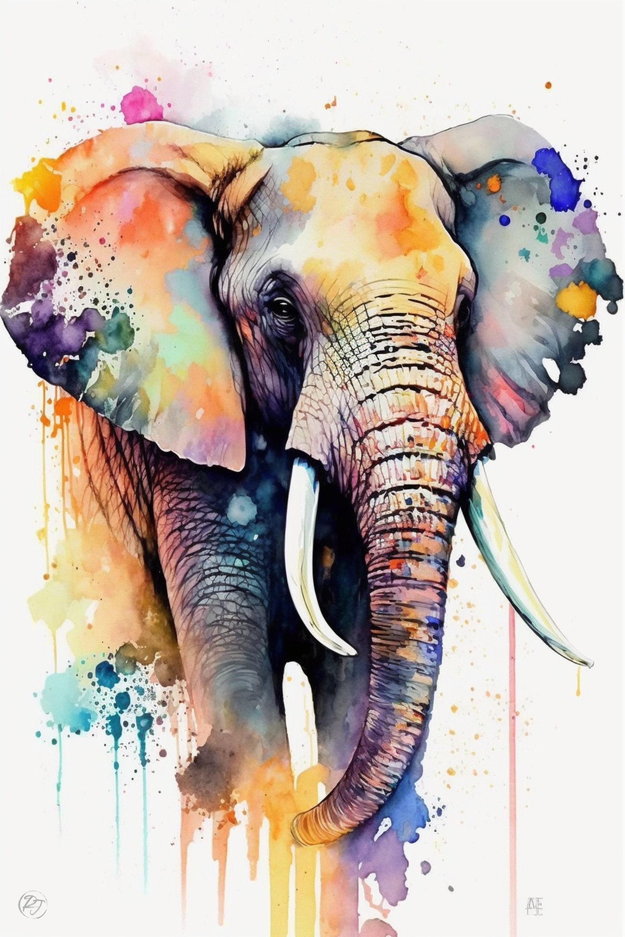 Graceful Elephant Portrait: Watercolor Wall Decor, Giclee Print on Canvas, Artist Paper, Watercolor Paper, Available in Extra Large Sizes