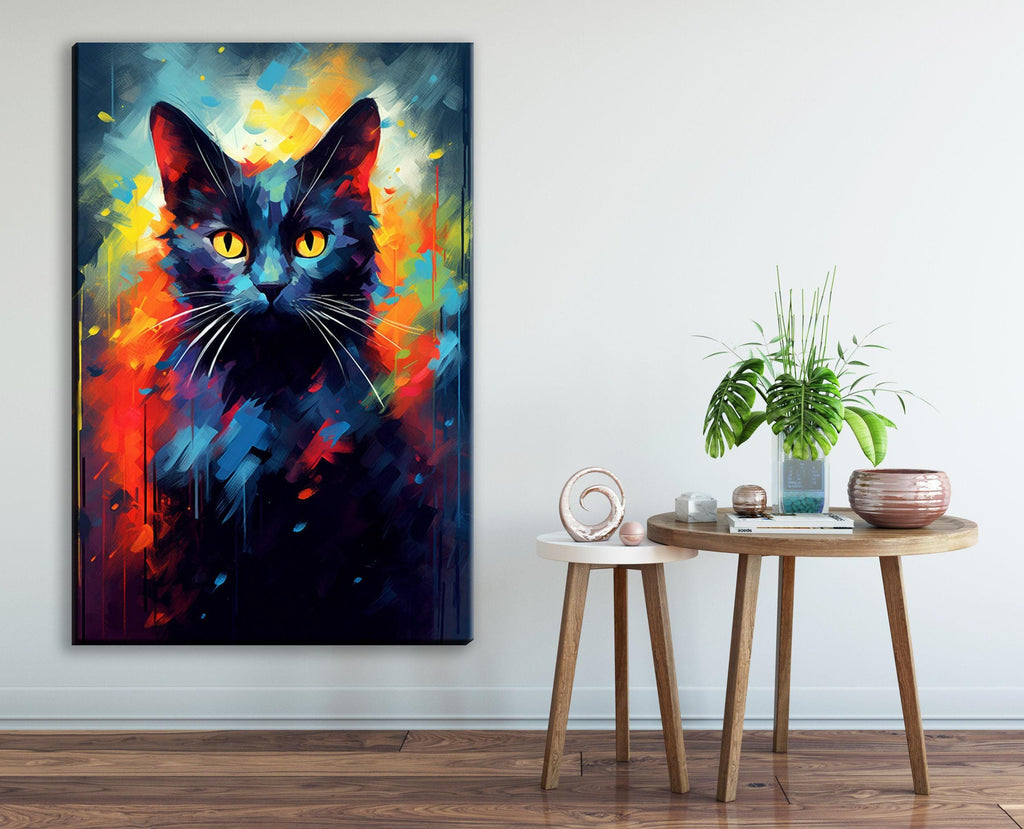Halloween Black Cat Art - Large Gallery Wrapped Canvas Wall Art | Spooky Home Decor