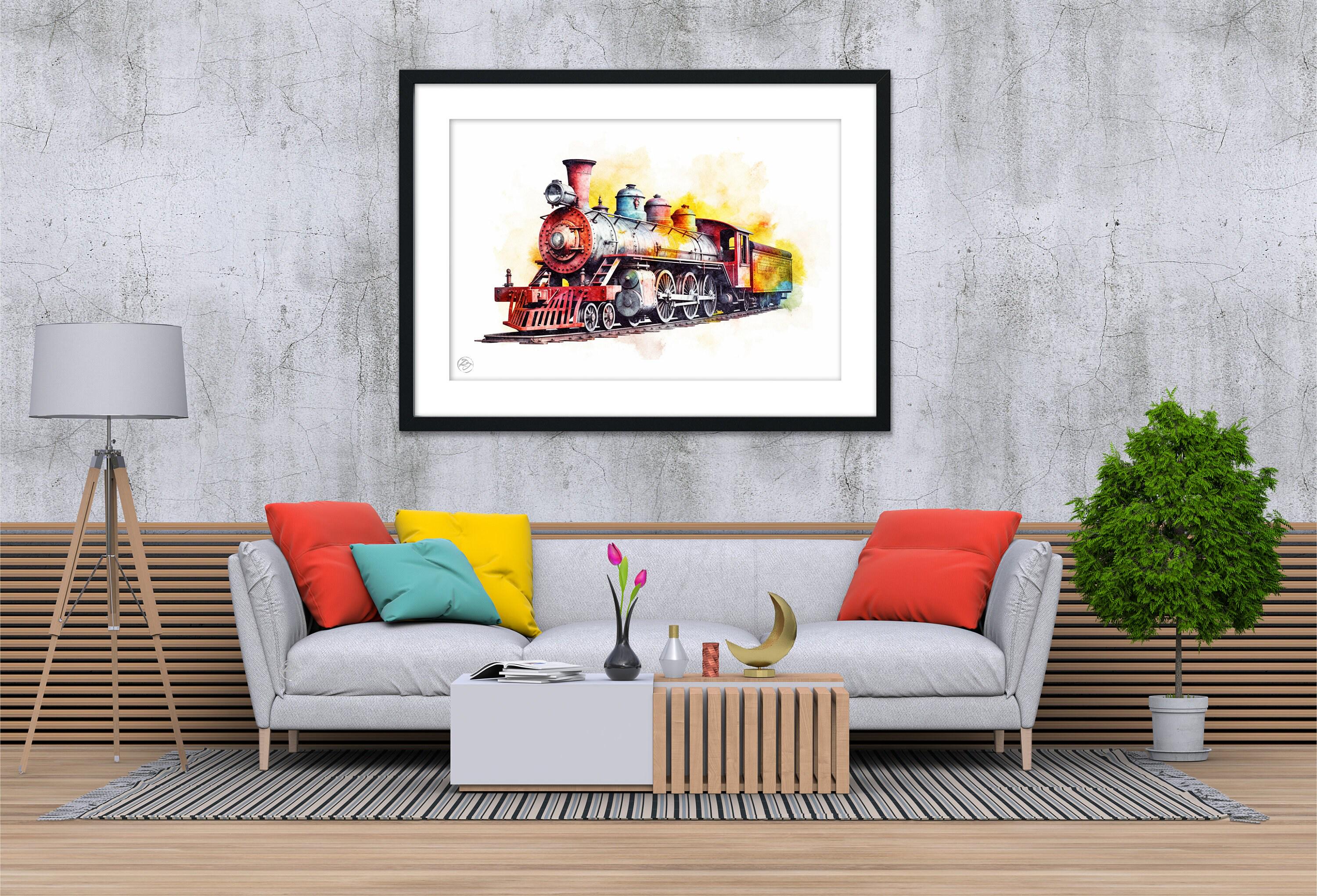 Train Travel Dreams: Watercolor Locomotive Painting, Giclee Print on Canvas, Artist Paper, Watercolor Paper, Available in Extra Large Sizes