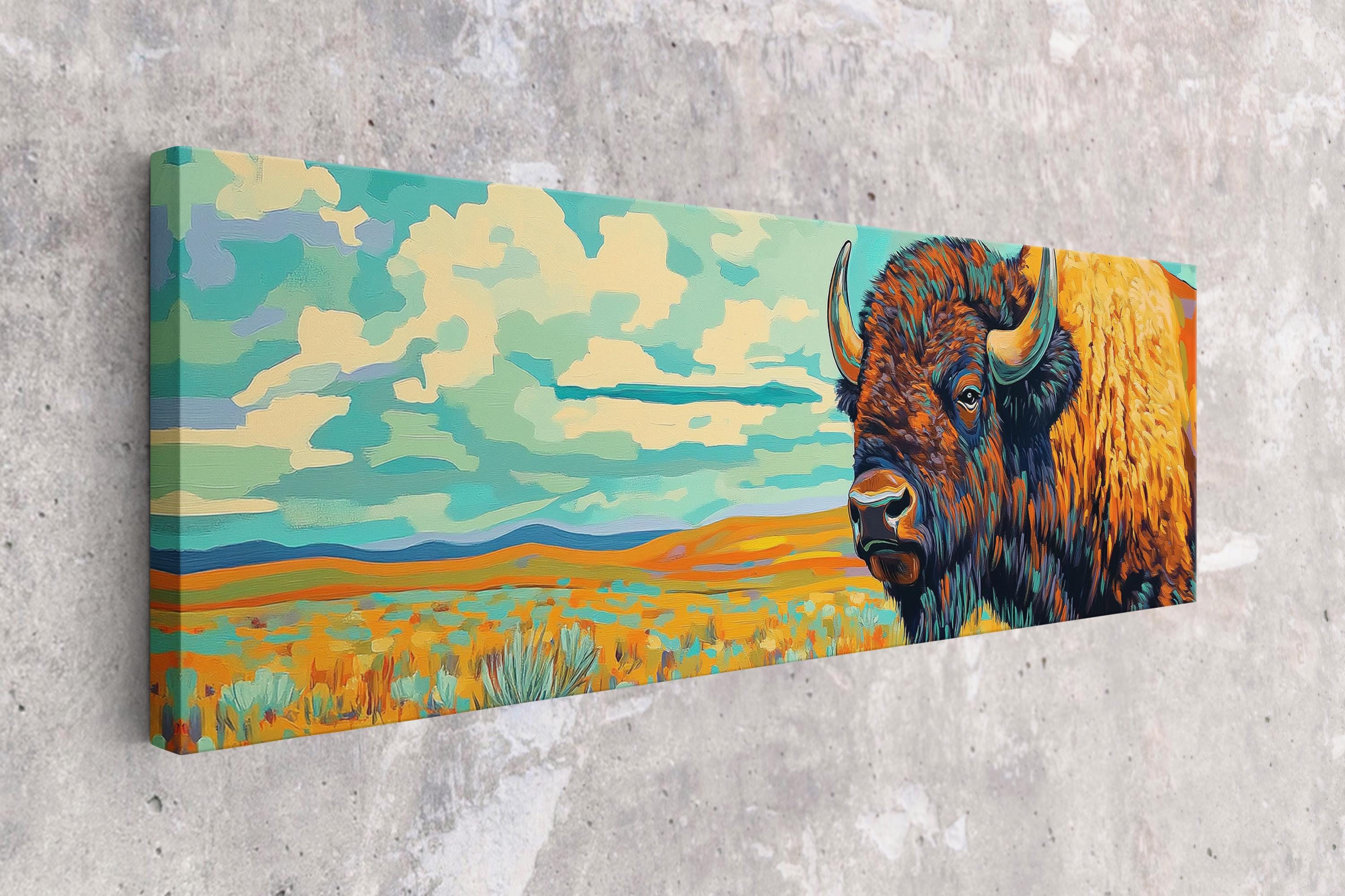 a painting of a bison on a wall