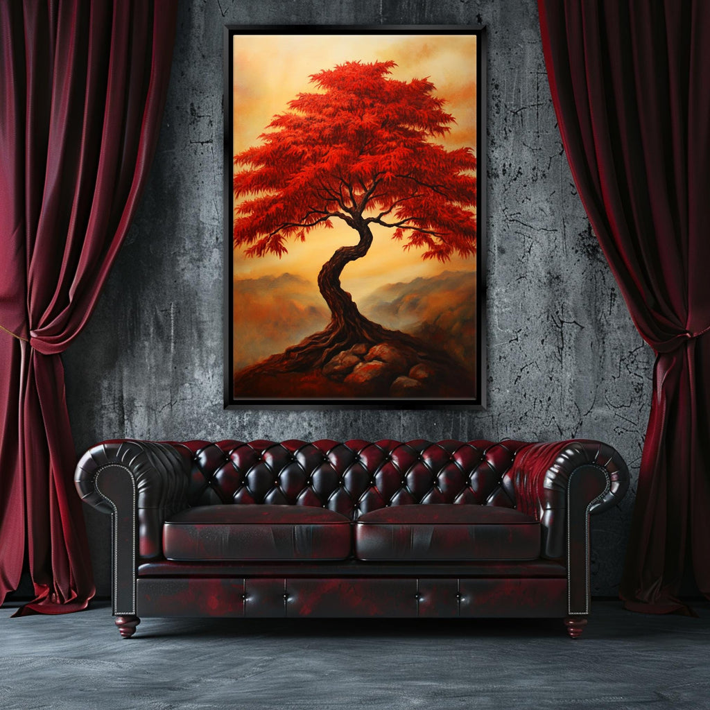 a living room with a couch and a painting on the wall