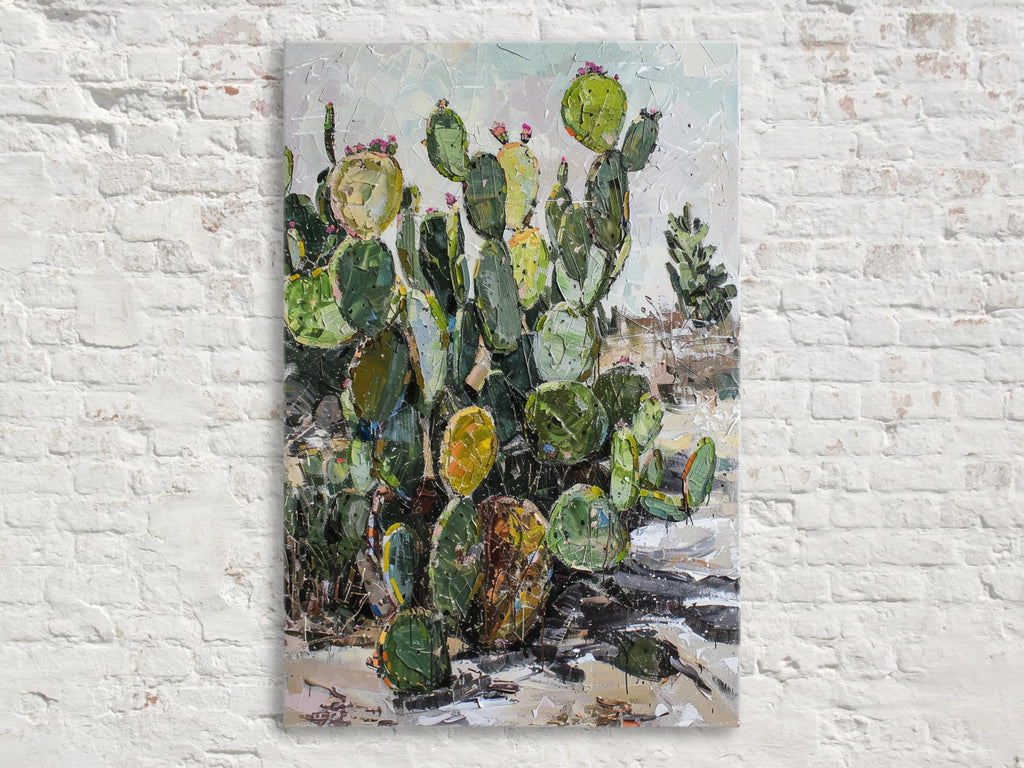 Prickly Pear Cactus Art – Southwest Wall Art | Gallery Wrapped Canvas, Ready to Hang