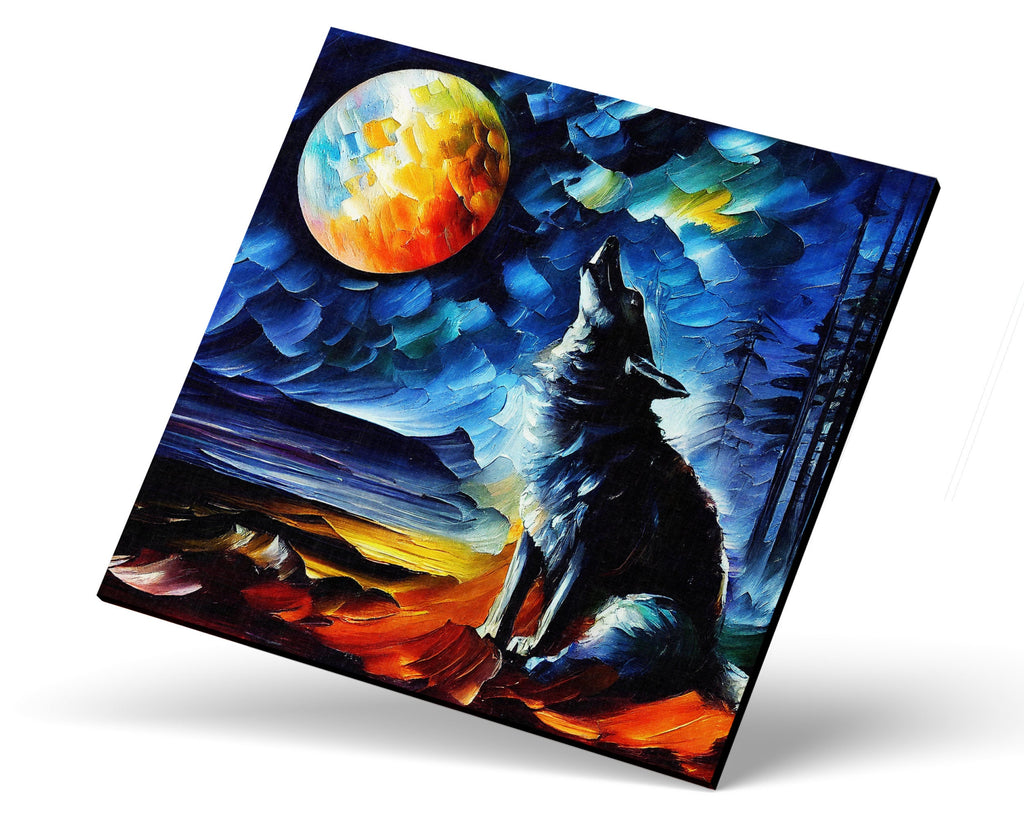 Wolf Canvas Print - Vibrant Howling Wolf Art on Wood Frame Canvas