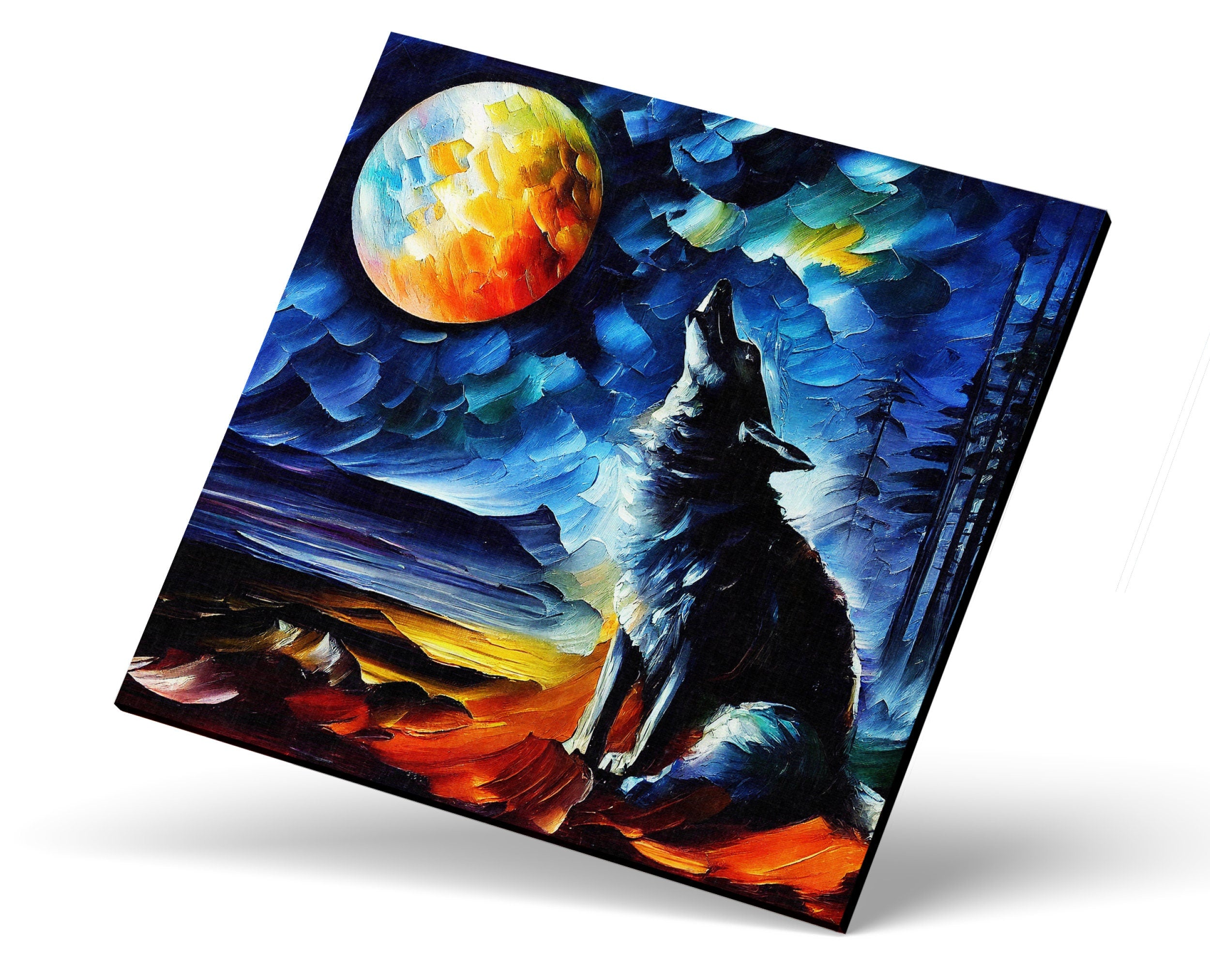 Wolf Canvas Print - Vibrant Howling Wolf Art on Wood Frame Canvas
