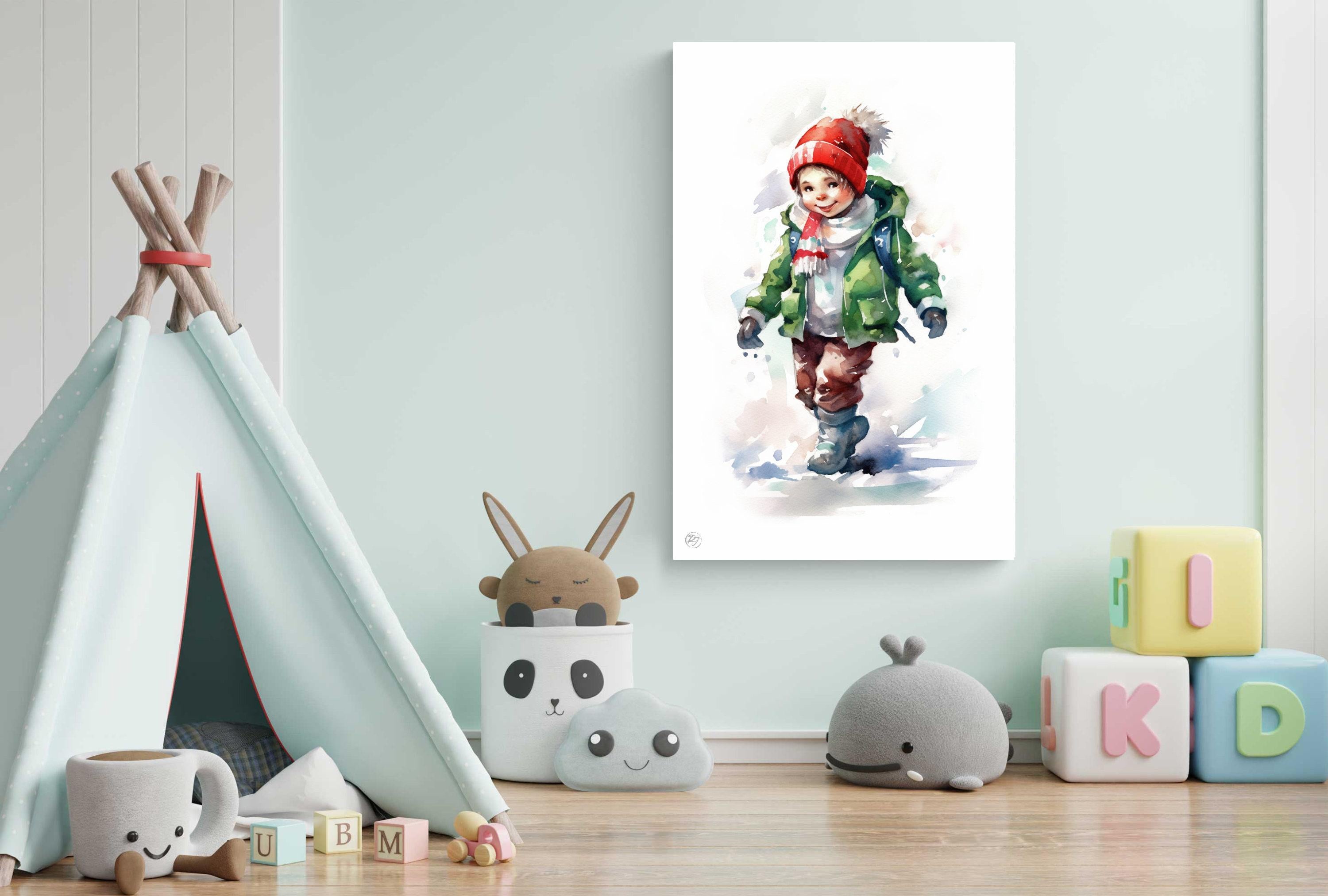 Joyful Christmas Child - Festive Holiday Watercolor, Giclee Print on Canvas, Artist Paper, Watercolor Paper, Available in Extra Large Sizes