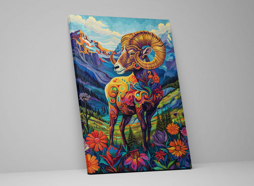 Bighorn Sheep Canvas – Vibrant Wildlife Painting on Gallery Wrapped Large Canvas Print
