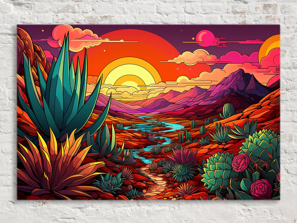 Agave Desert Art – Large Canvas Print | Vibrant Southwest Landscape Painting