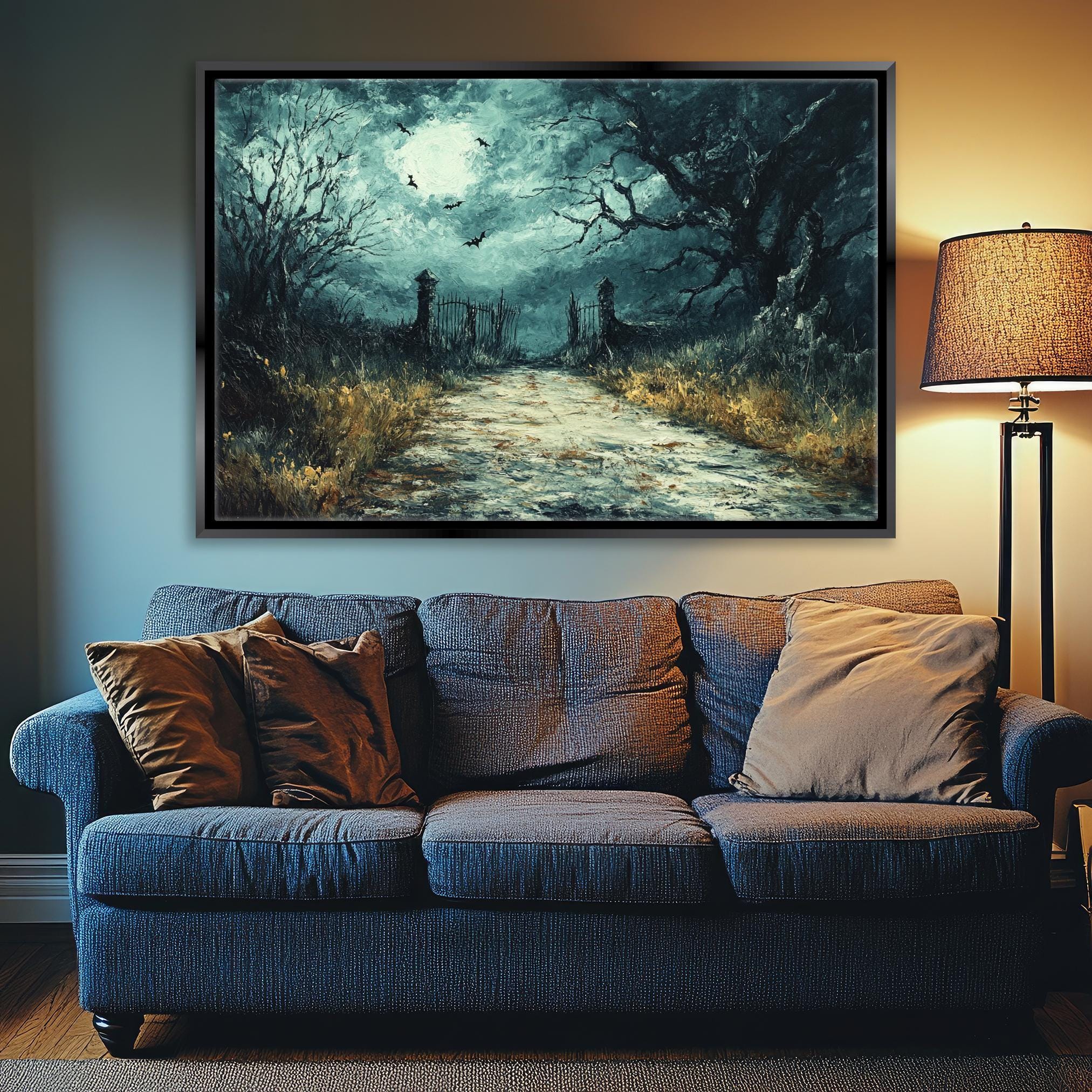 Halloween Graveyard Canvas - Extra Large Wall Art | Framed Gothic Decor