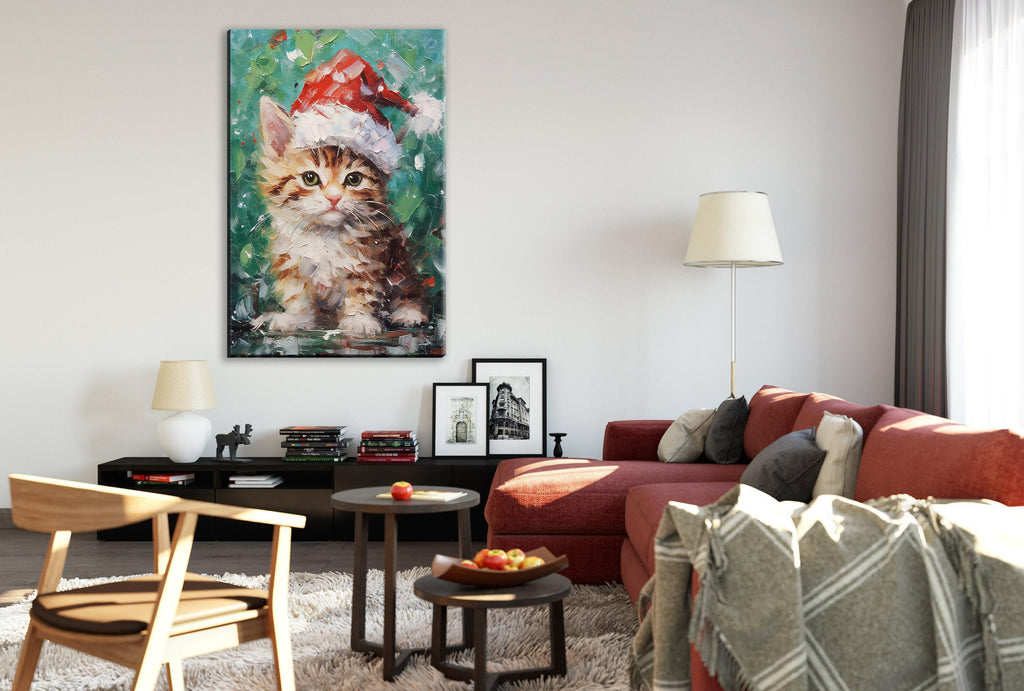 Christmas Cat Canvas - Cute Christmas Kitten Art on Gallery Wrapped Canvas Print