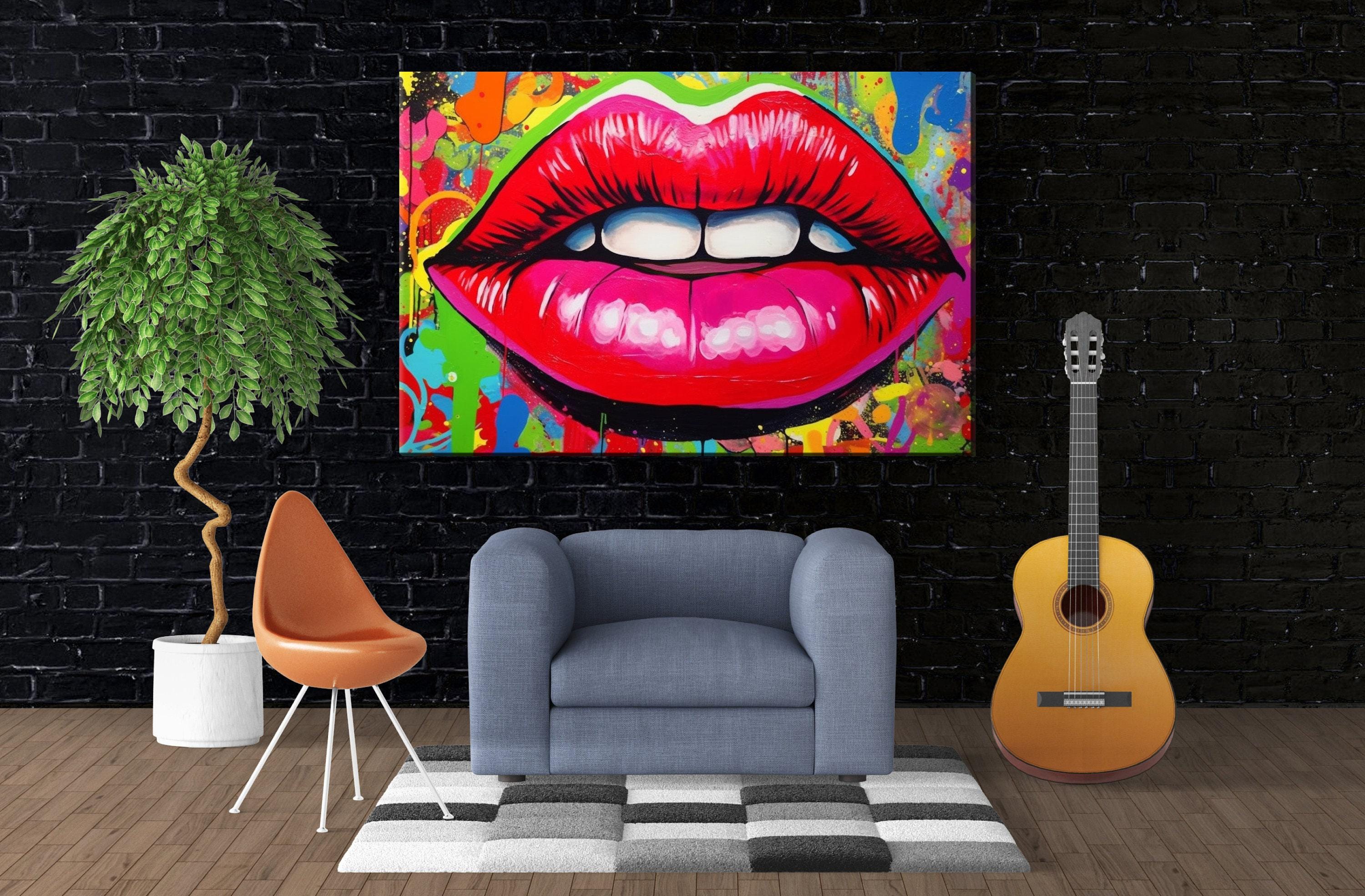 Pop Art Lips - Urban Street Art Canvas Wall Decor | Large Spraypaint Acrylic Print