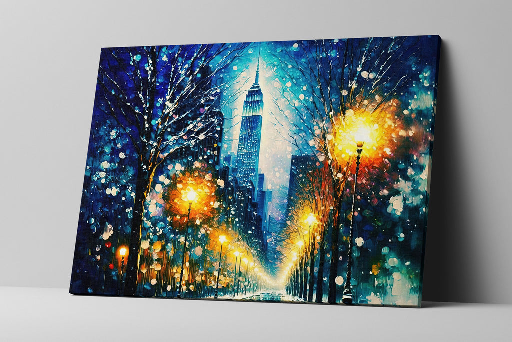 NYC Snow Canvas Print - Vibrant Winter City Artwork on Gallery Ready Canvas