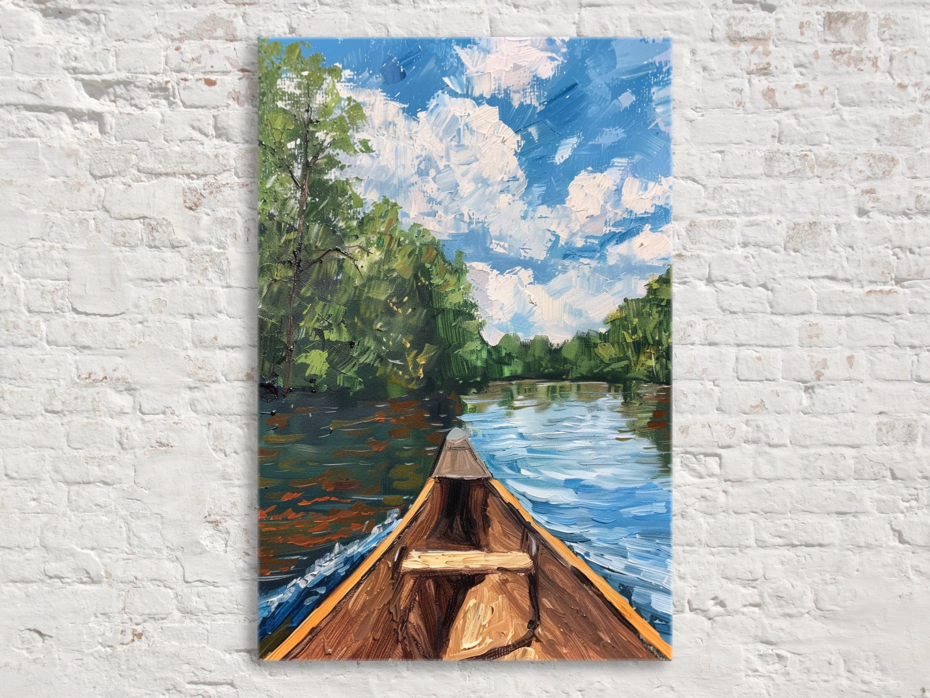 Canoe Lake Art - Large Canvas Art | Gallery Wrapped, Extra Large Rustic Lake Painting