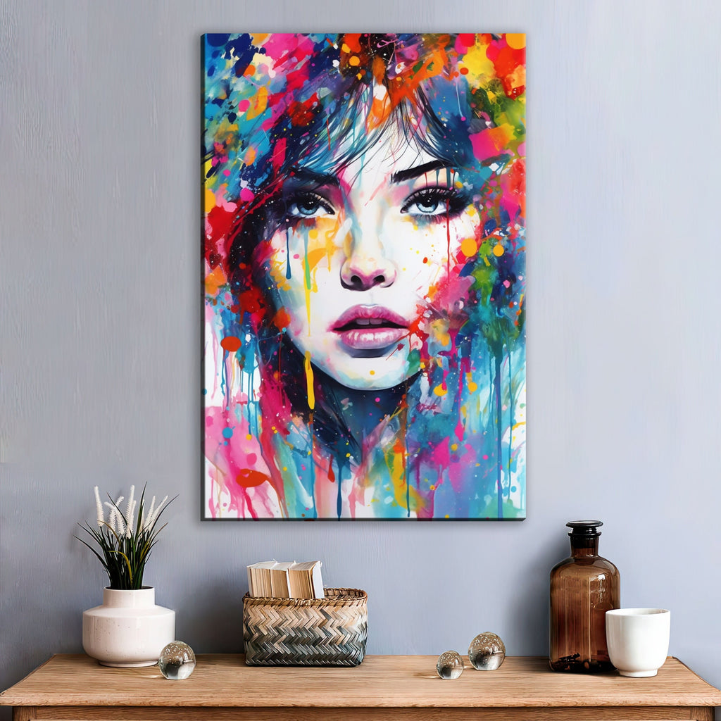 Woman Face Painted Art | Contemporary Pop Art Canvas - Feminine Beauty, Scratch Resistant Print