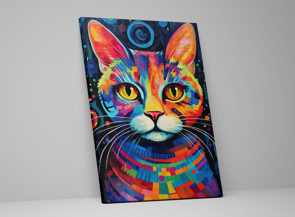 Colorful Cat Painting - Large Canvas Wall Art | Vibrant Pet Art, Expressive Cat Portrait