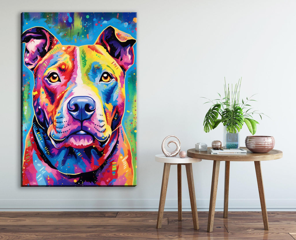 Pitbull Canvas Print – Large Dog Portrait on Artist Grade Canvas with Real Wood Frame