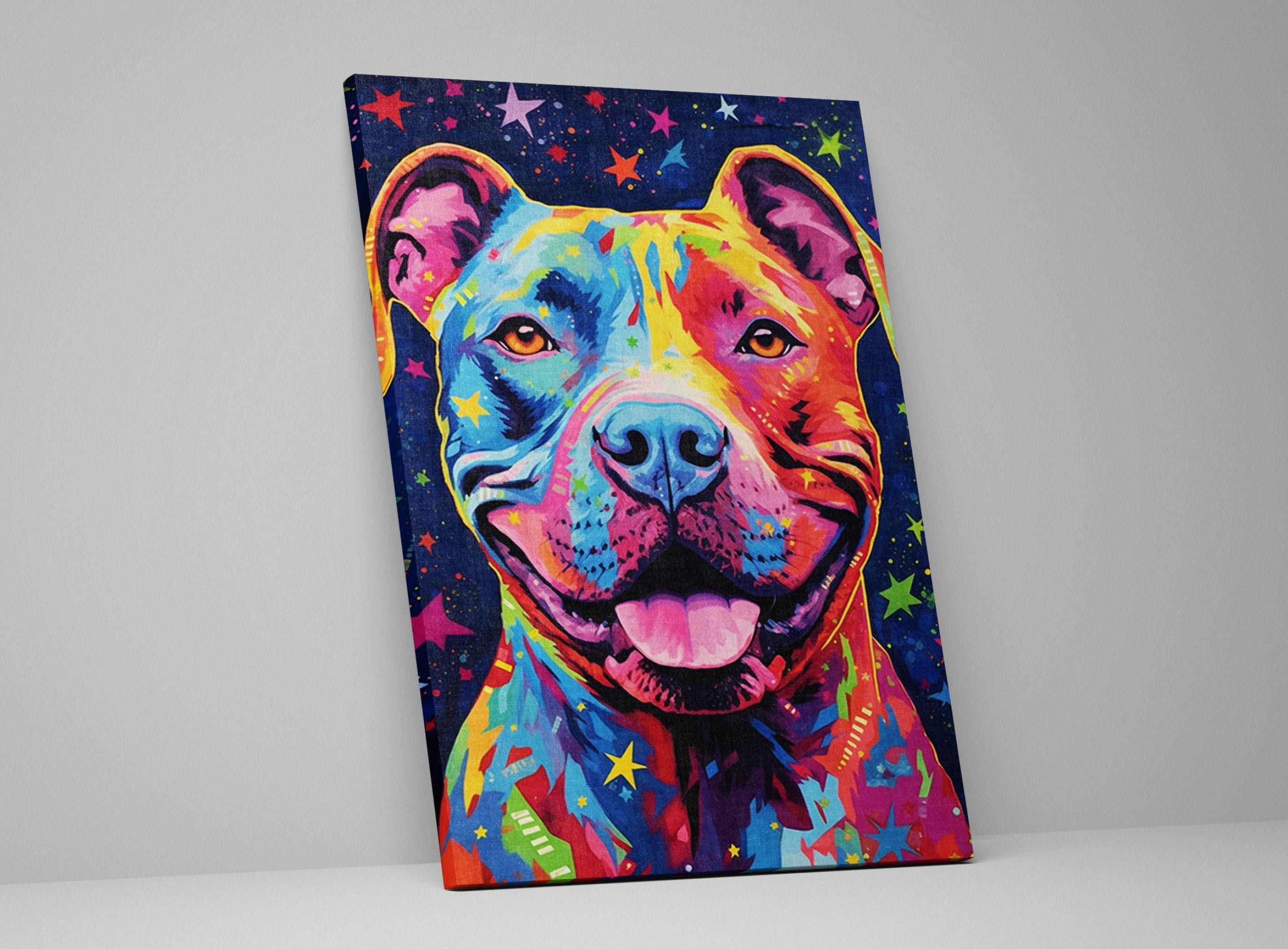 Pitbull Canvas Art – Large Canvas Print | Colorful Dog Artwork, Vibrant Pop Art Dog Print