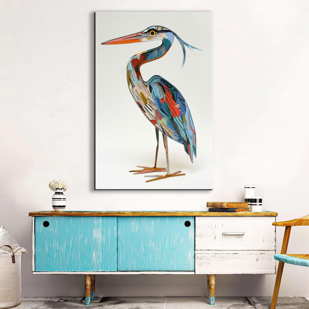 Blue Heron Wall Art – Funny Blue Heron Collage on Gallery Wrapped Canvas, Ready to Hang