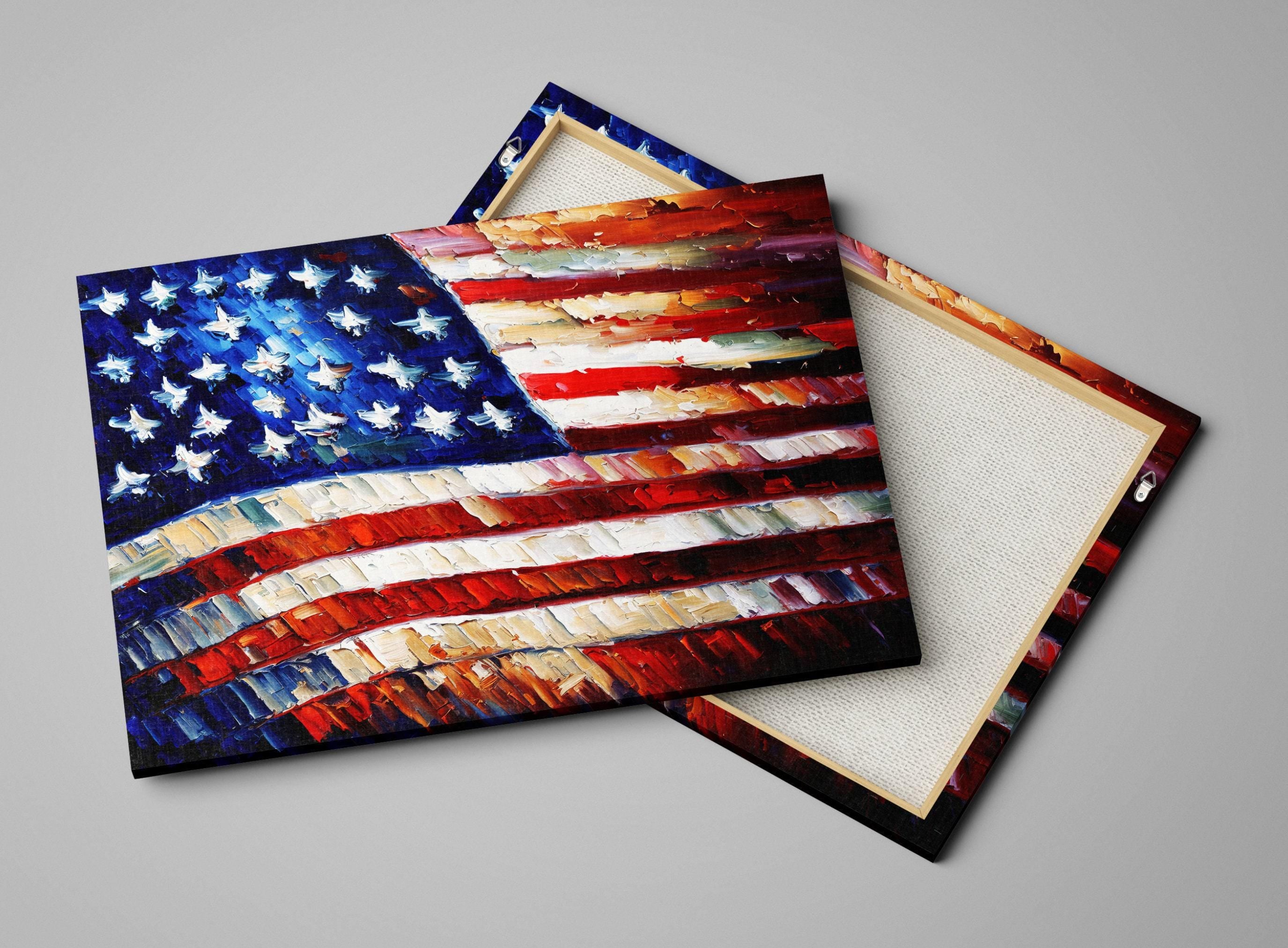 American Flag Canvas | Patriotic Wall Art - Red White Blue Artwork, Fade Resistant Print