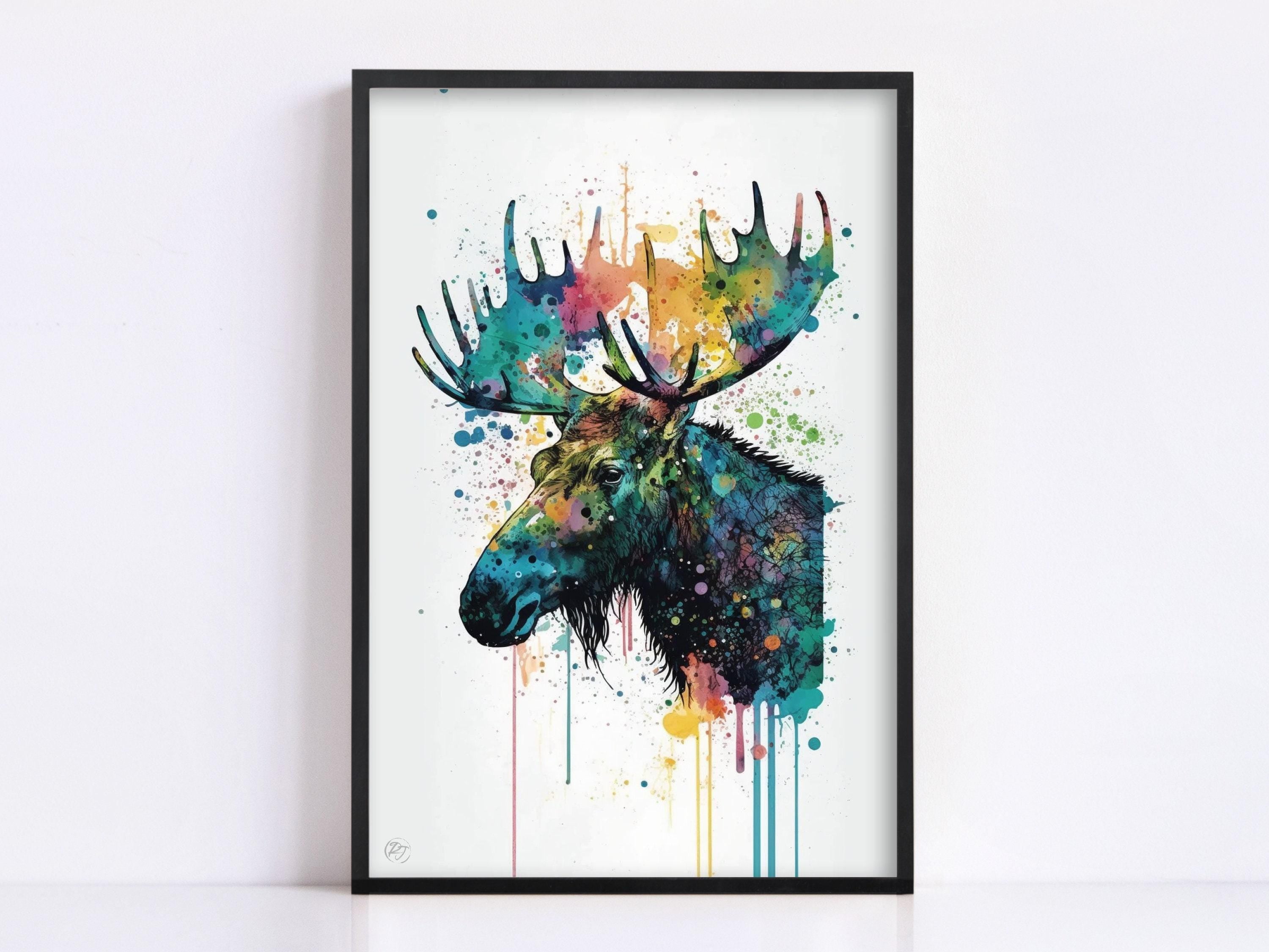 Woodland Guardian: Watercolor Moose Wall Decor Print, Giclee Print on Canvas, Artist Paper, Watercolor Paper, Available in Extra Large Sizes