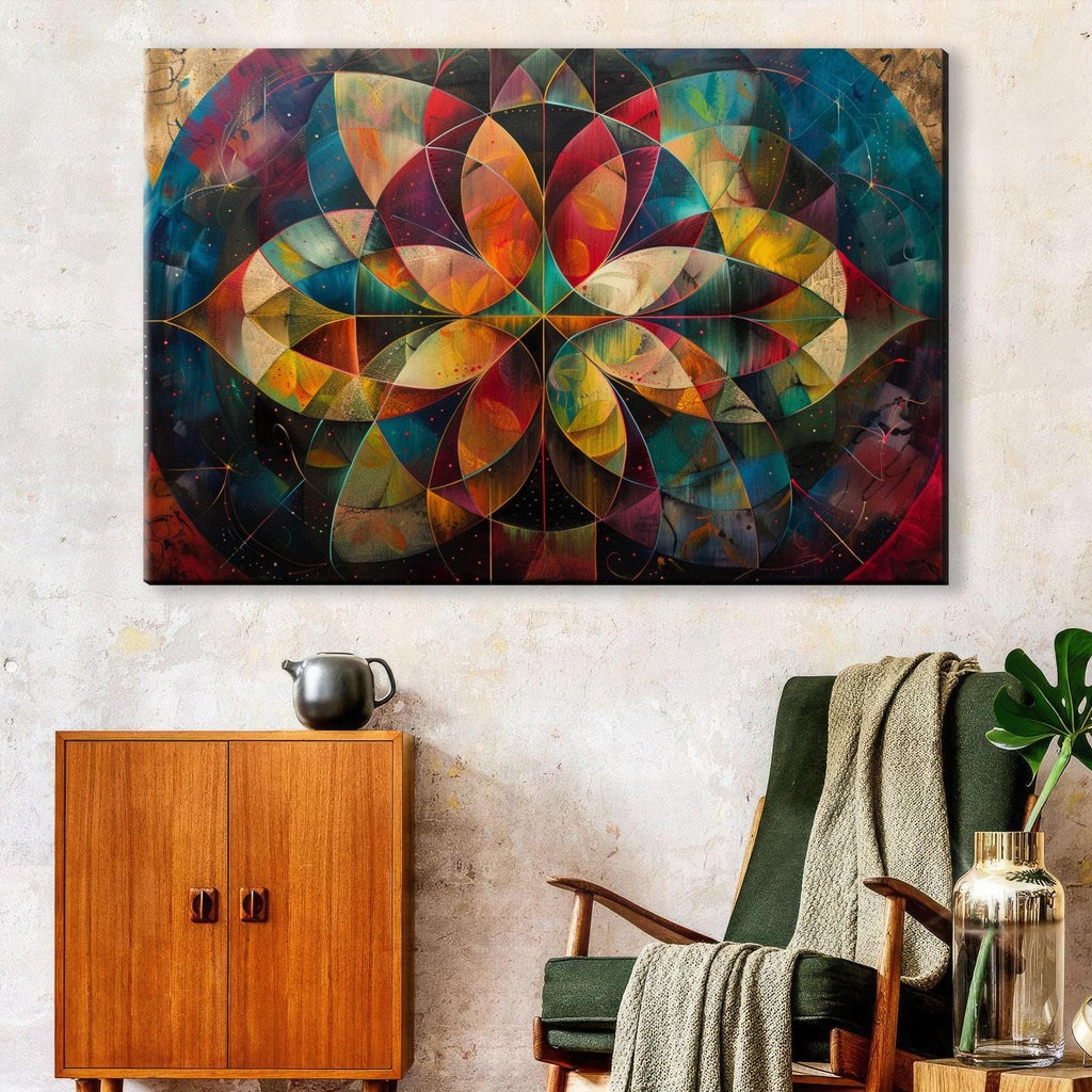 Sacred Geometry Art on Gallery Wrapped Canvas | Abstract Flower Art, Extra Large, UV Coated
