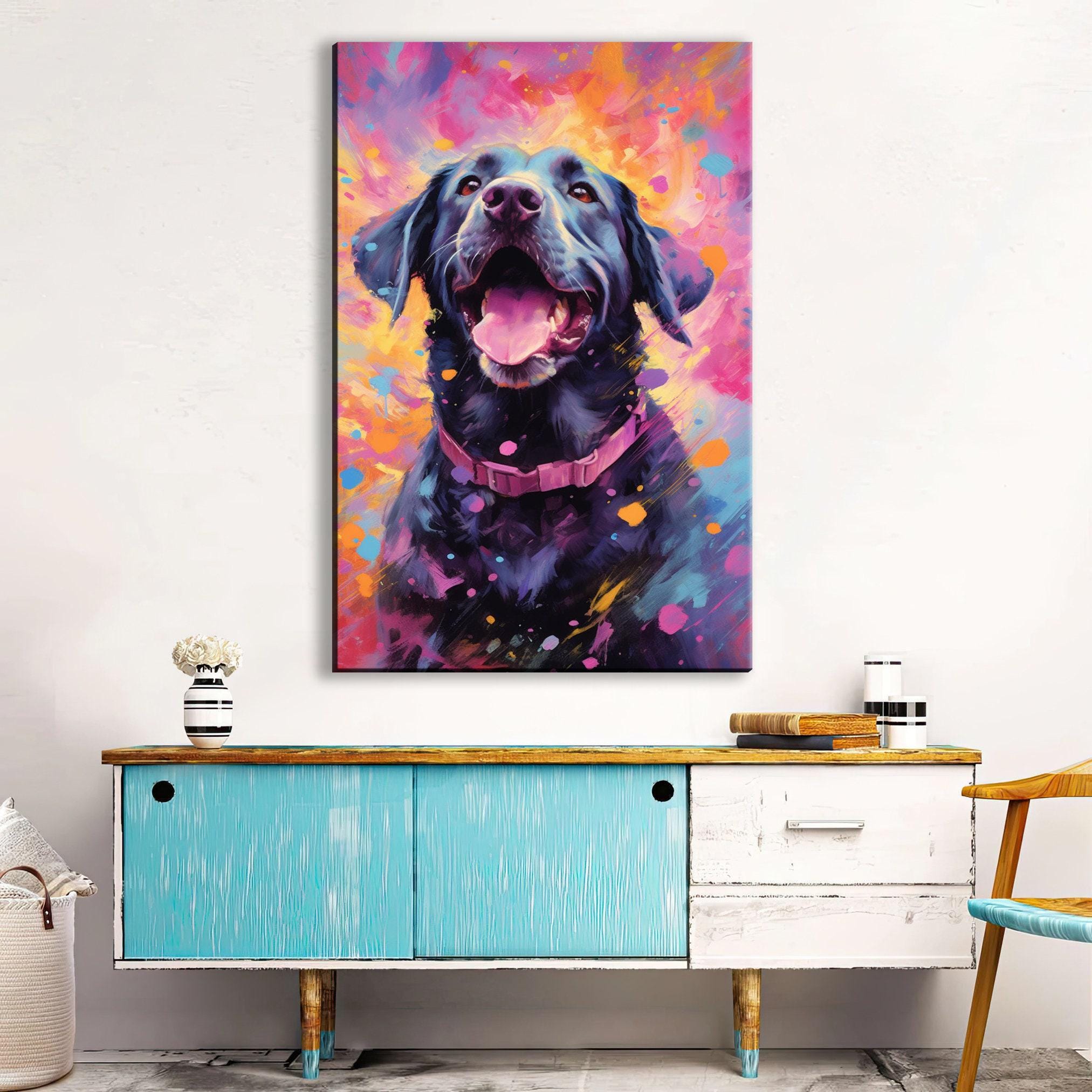 Black Lab Canvas | Large Dog Canvas Wall Art With Wood Frame & Colorful Painting