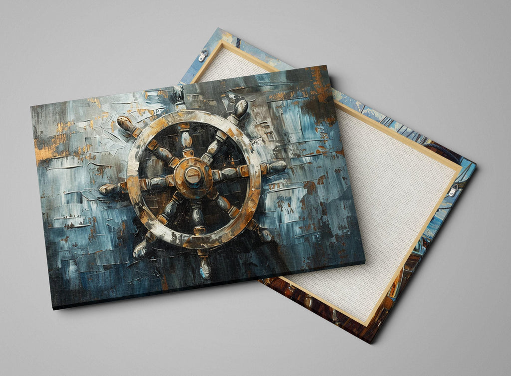 Ship's Wheel Wall Art - Vintage Sailor Wheel on Gallery Wrapped Canvas | Coastal Canvas Art