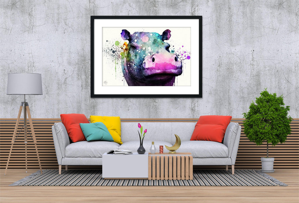 Nature's Guardians: Watercolor Hippo Wall Art Print, Giclee Print on Canvas, Artist Paper, Watercolor Paper, Available in Extra Large Sizes